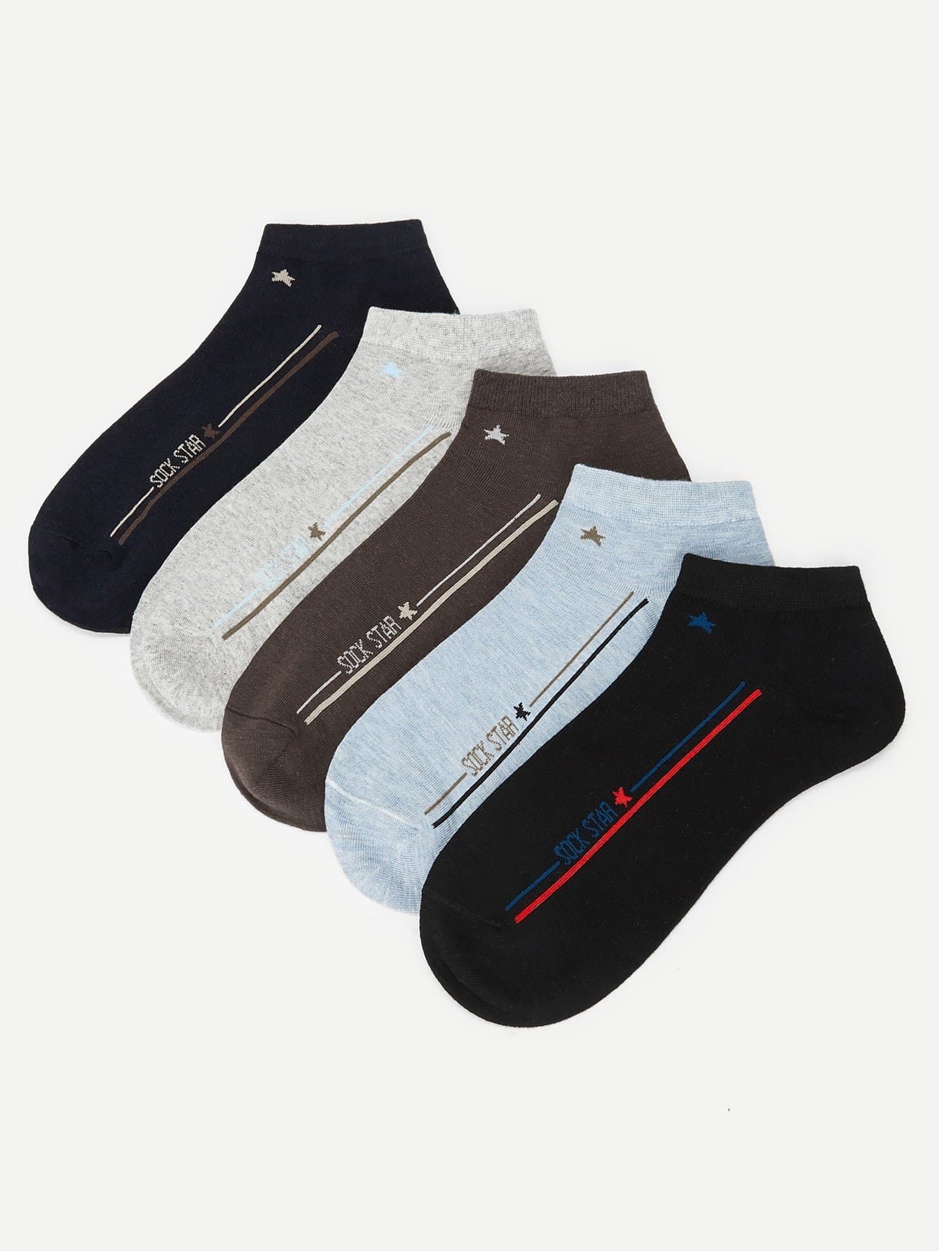 Letter & Strip Pattern Ankle Socks 5pairs