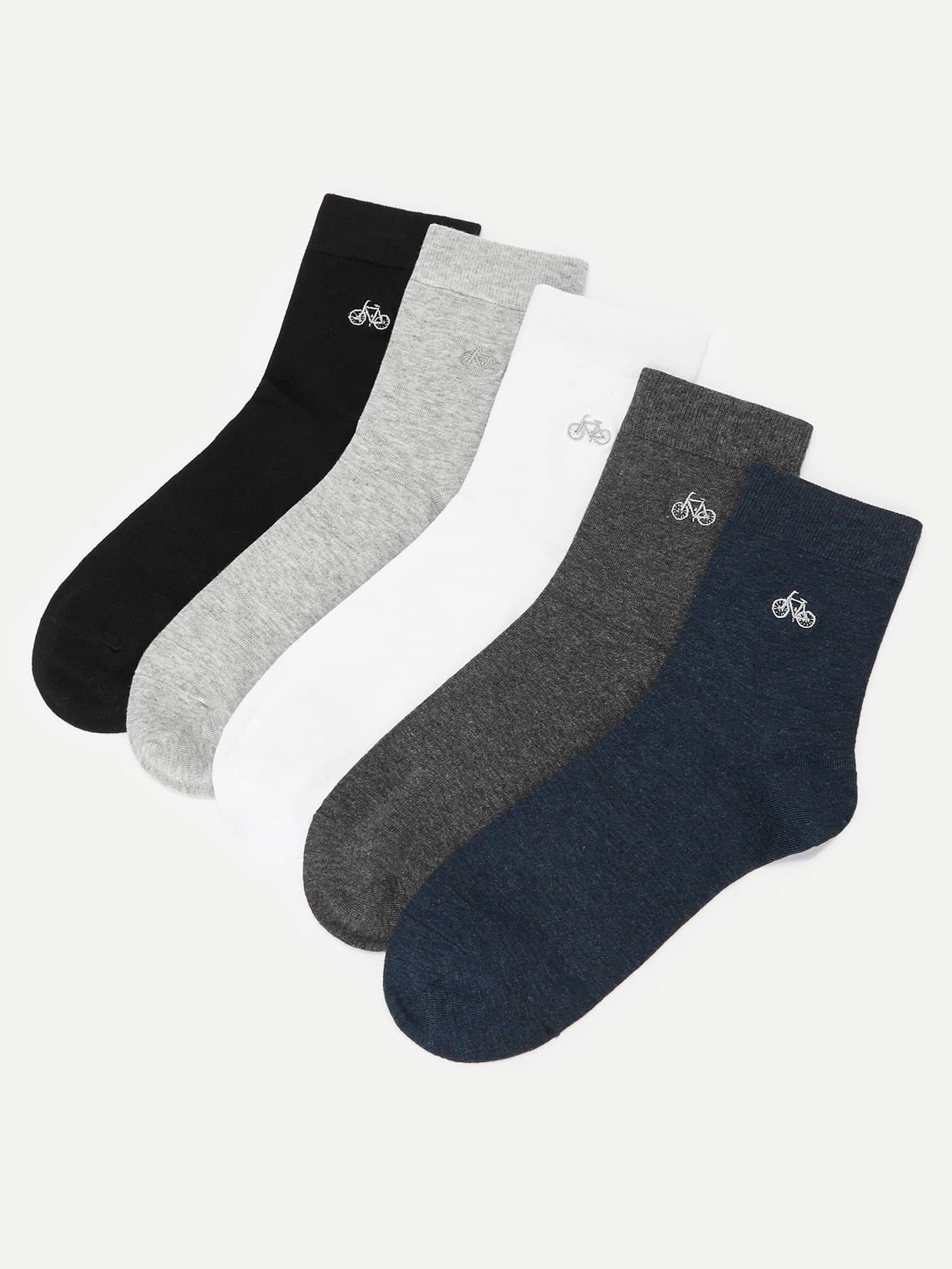 Cotton Bike Embroidery Socks 5pairs