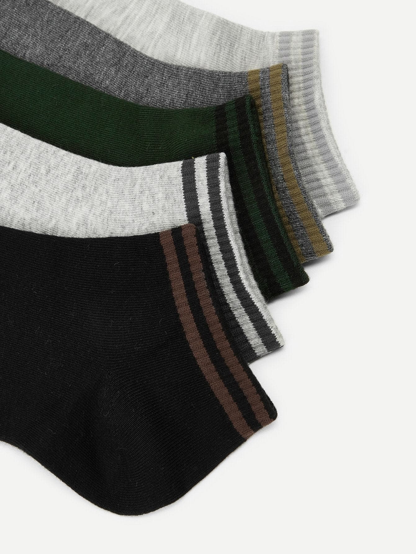 Cotton Striped Hem Socks 5pairs