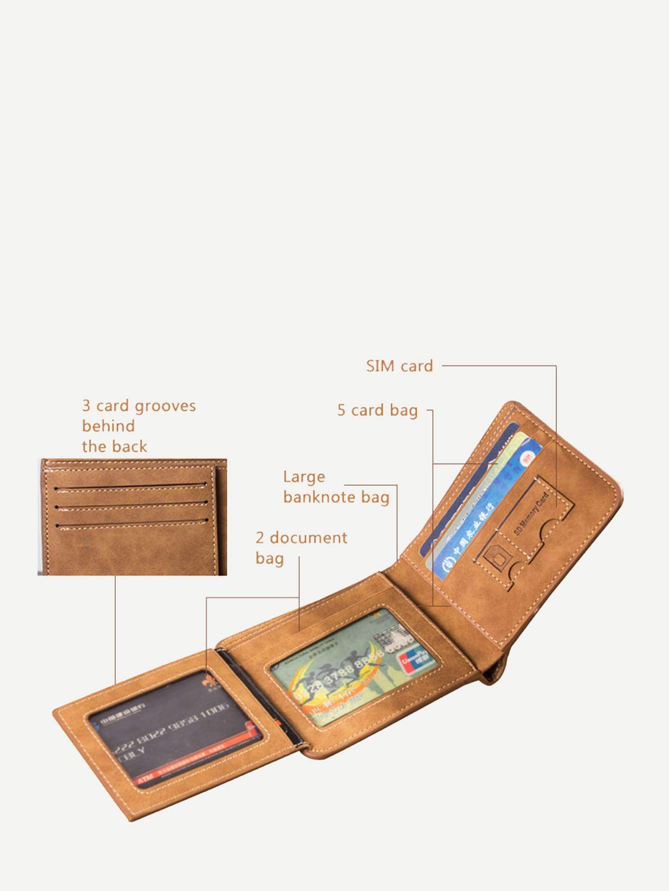PU Leather Brown Mini Fold Over Wallet With Card Holder