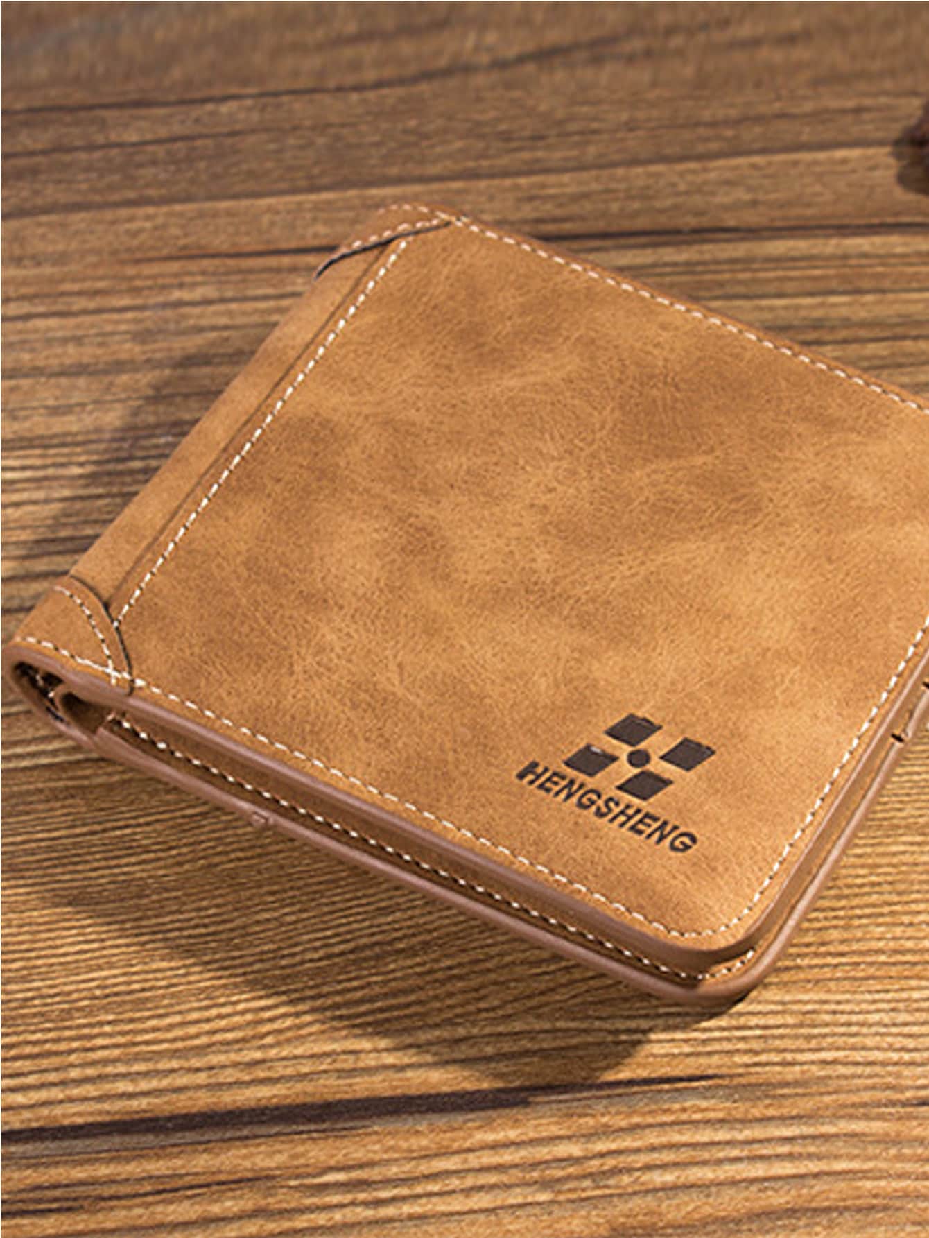 PU Leather Brown Mini Fold Over Wallet With Card Holder