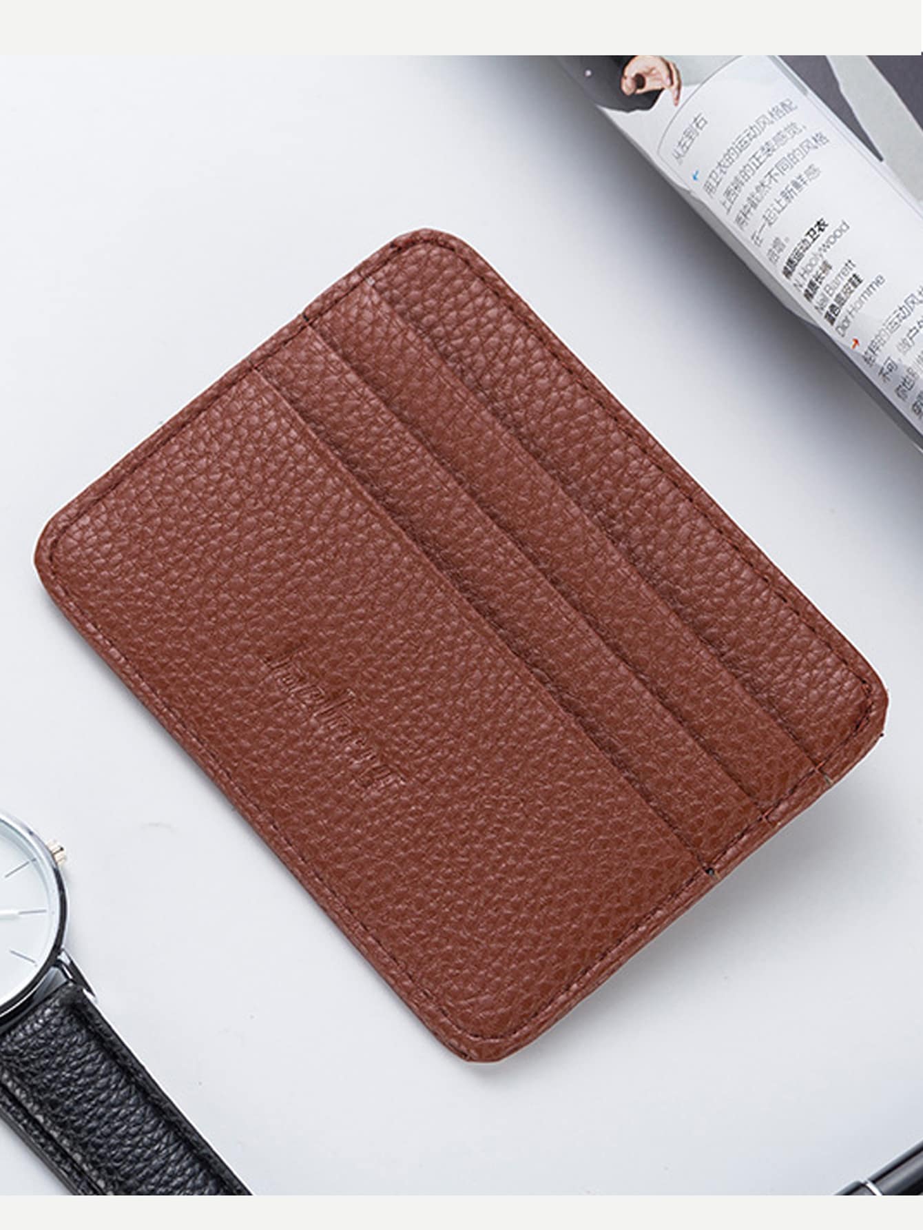 PU Leather Coffee Textured Detail Solid Wallet