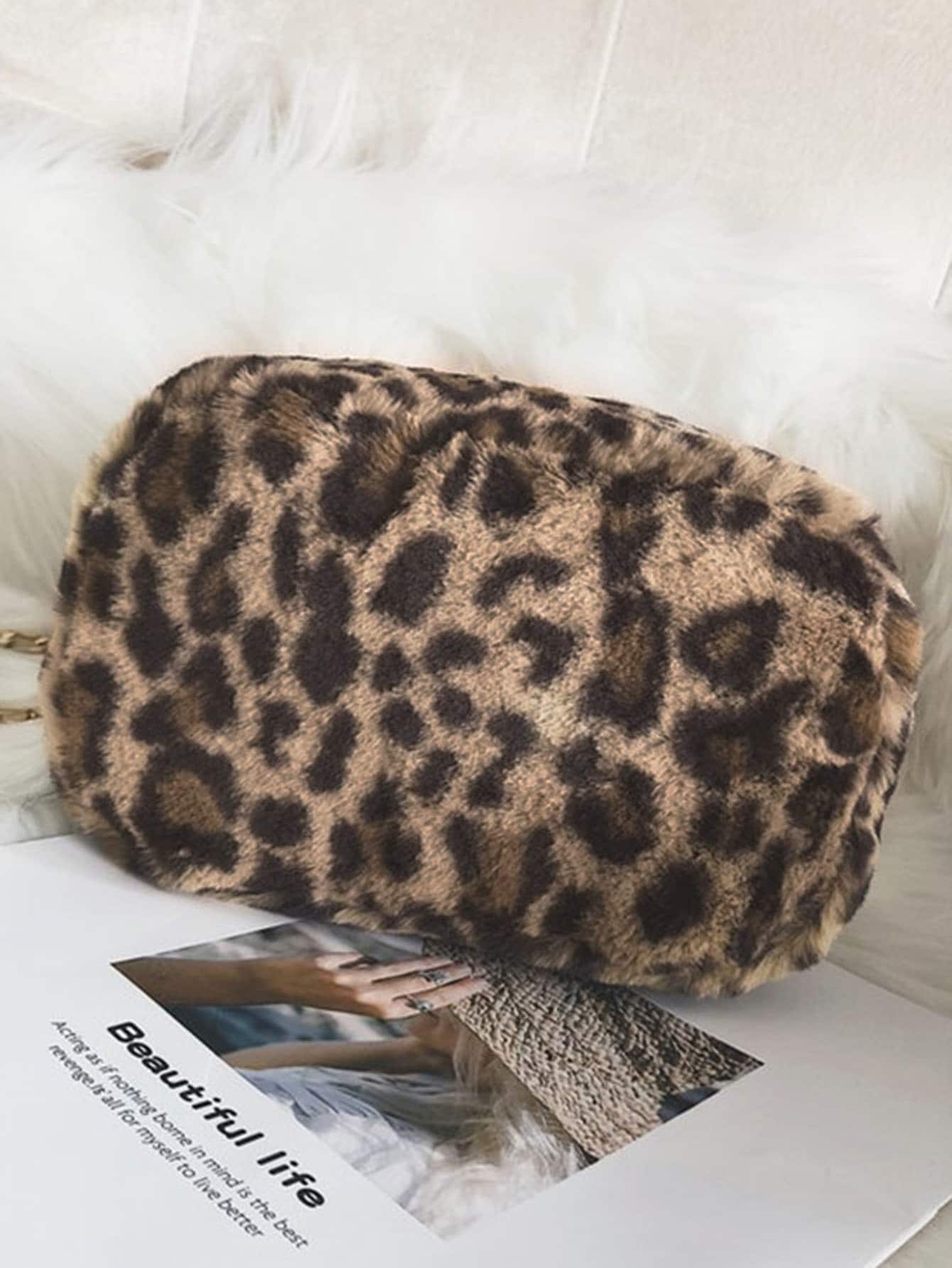 Brown Leopard Pattern Chain Tote Bag