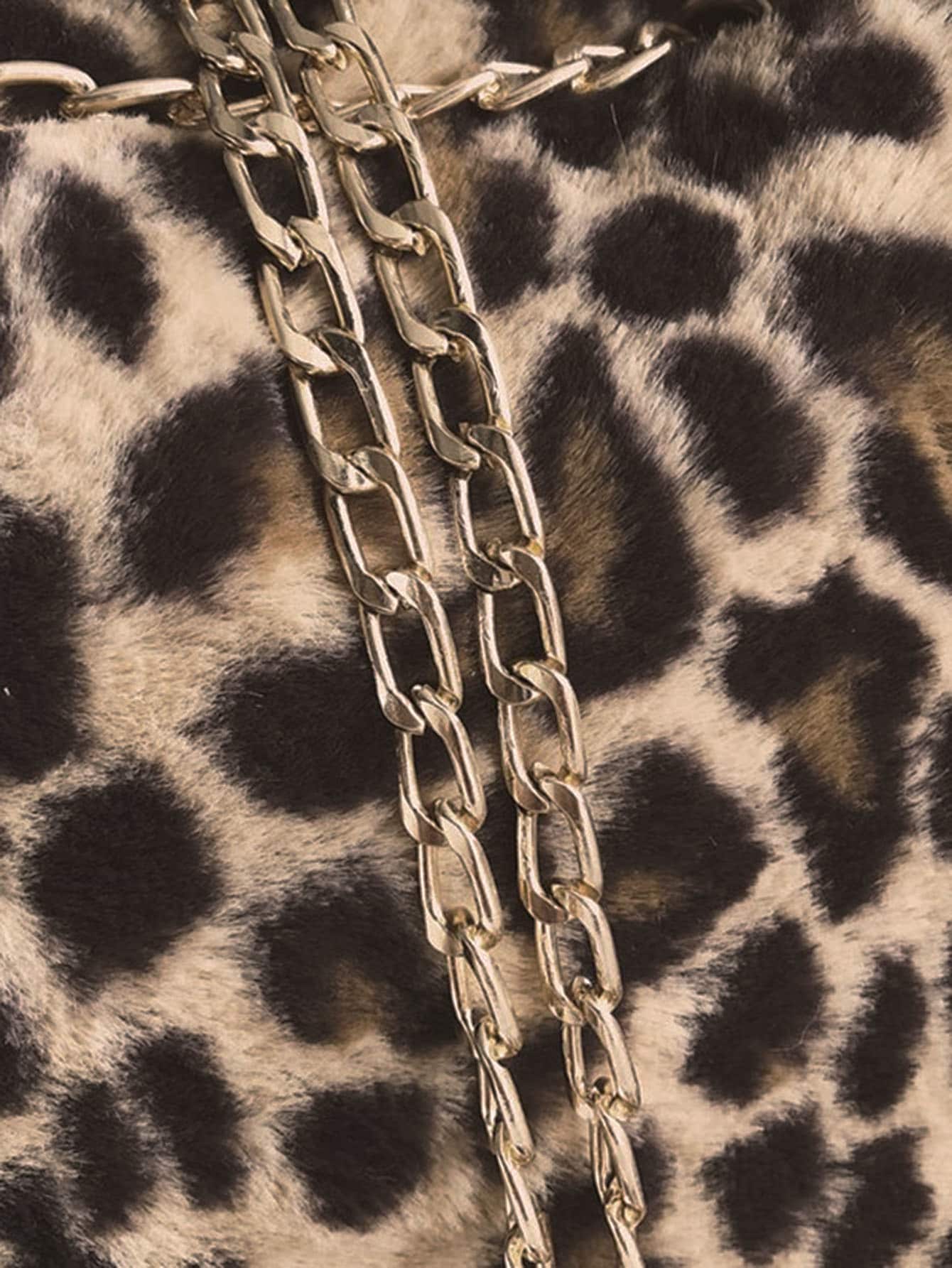 Brown Leopard Pattern Chain Tote Bag