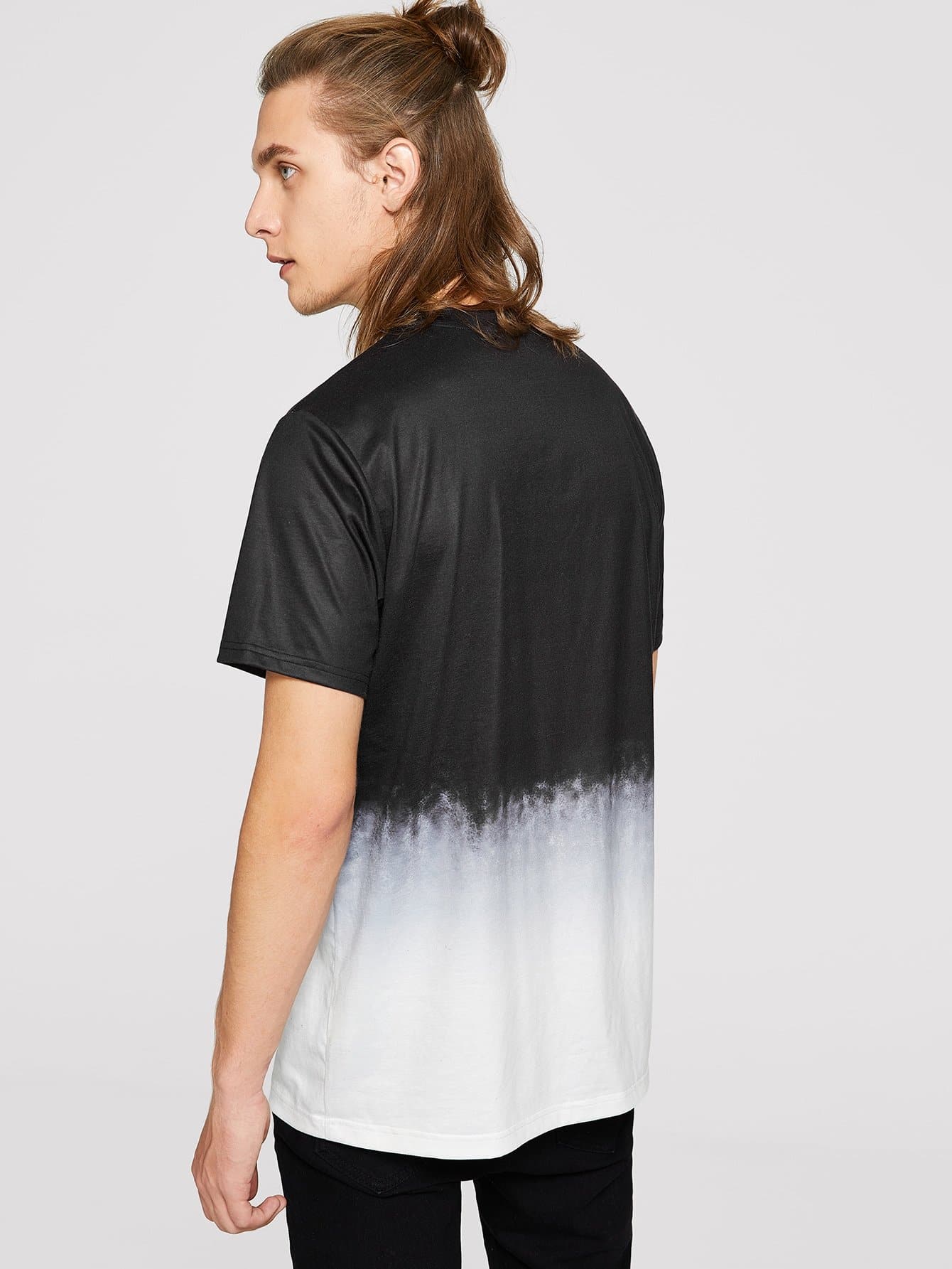 Black and White Short Sleeve Two-tone Ombre T-shirt