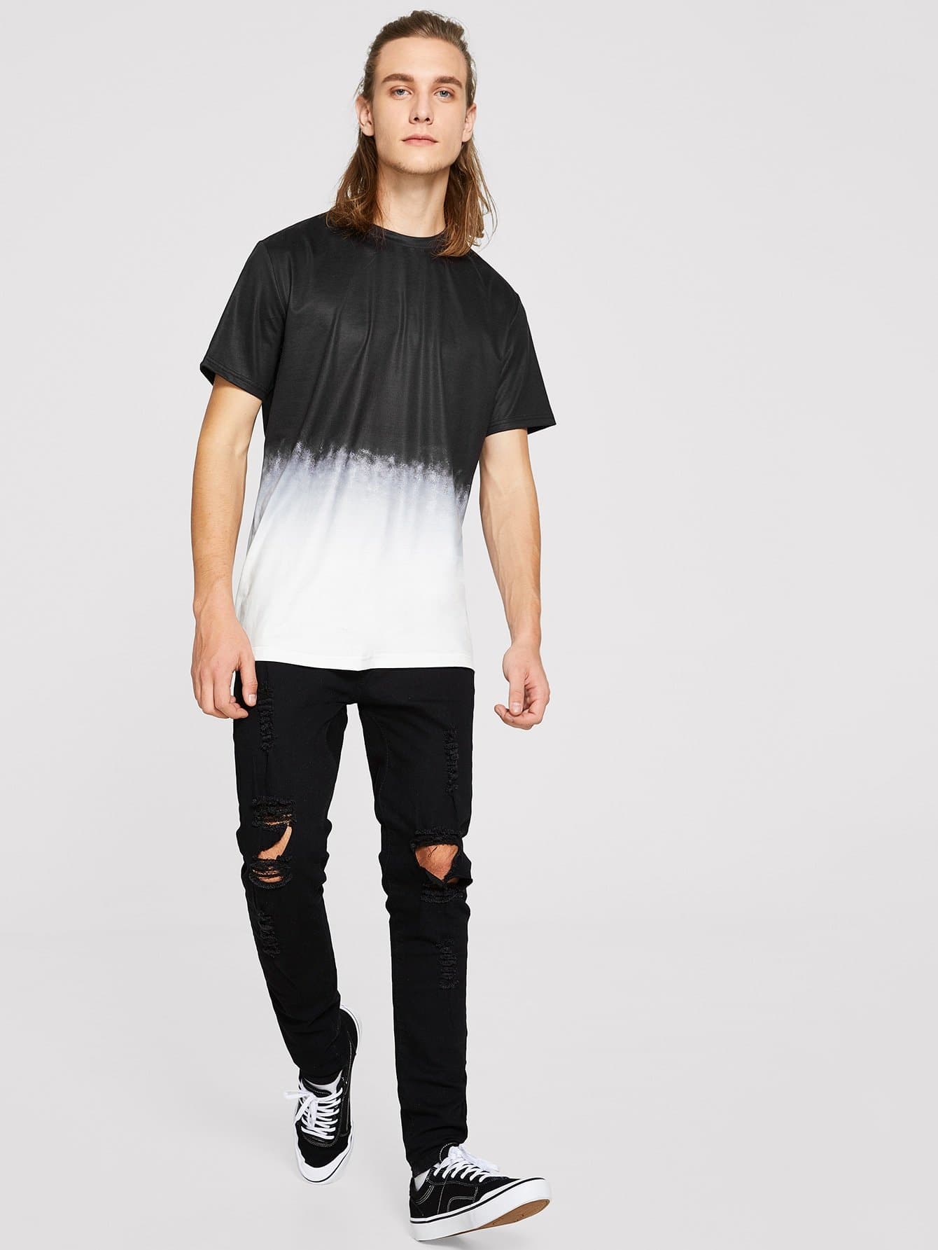Black and White Short Sleeve Two-tone Ombre T-shirt
