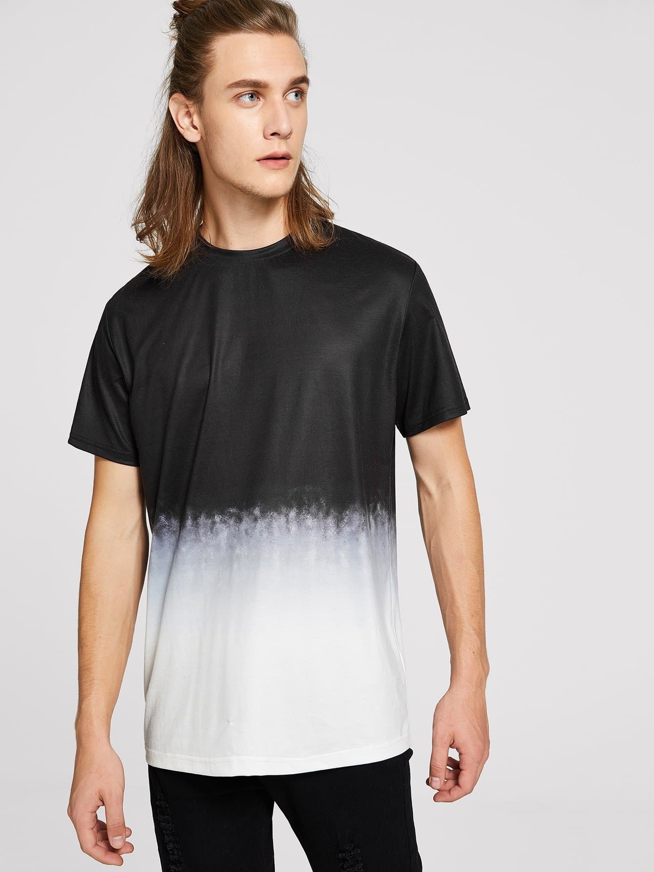 Black and White Short Sleeve Two-tone Ombre T-shirt