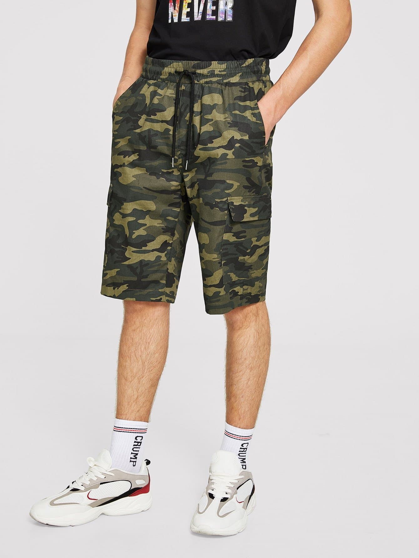 100% Cotton Drawstring Waist Multi-pocket Camouflage Shorts