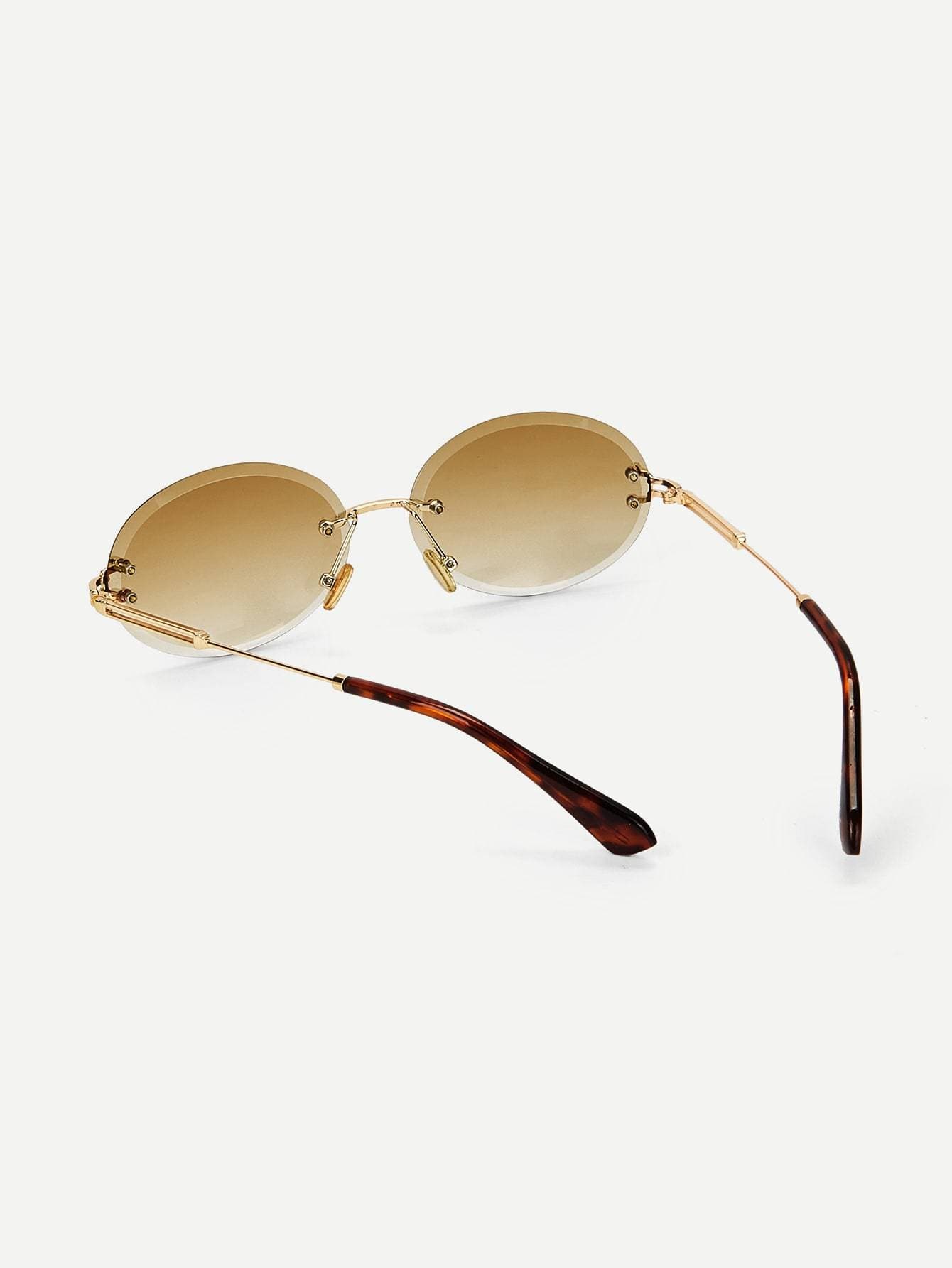 Khaki Oval Lens Rimless Sunglasses