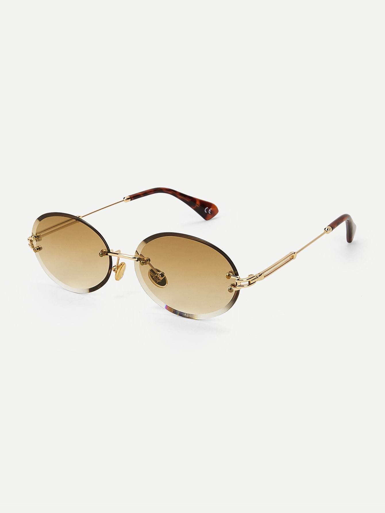 Khaki Oval Lens Rimless Sunglasses