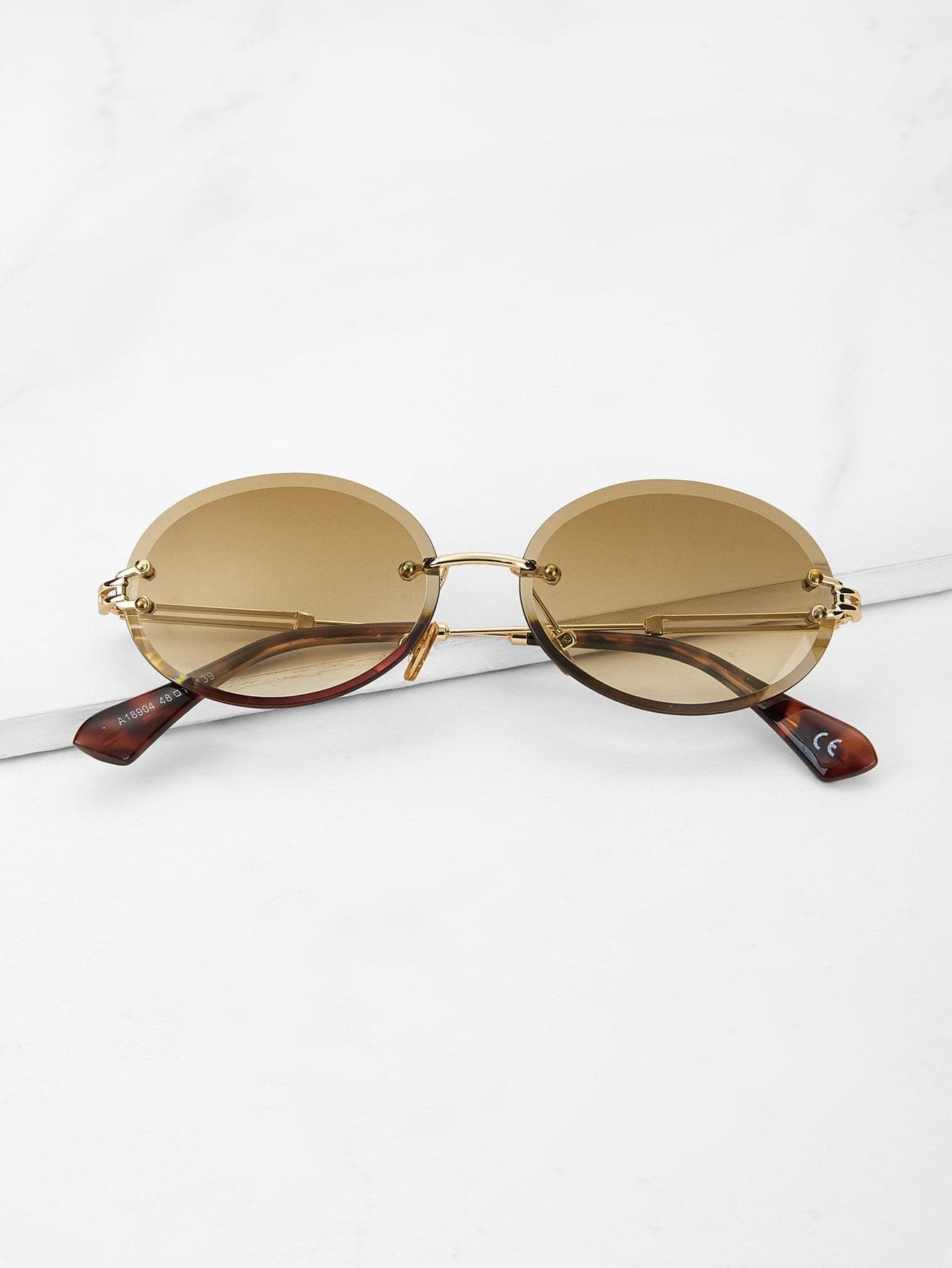 Khaki Oval Lens Rimless Sunglasses