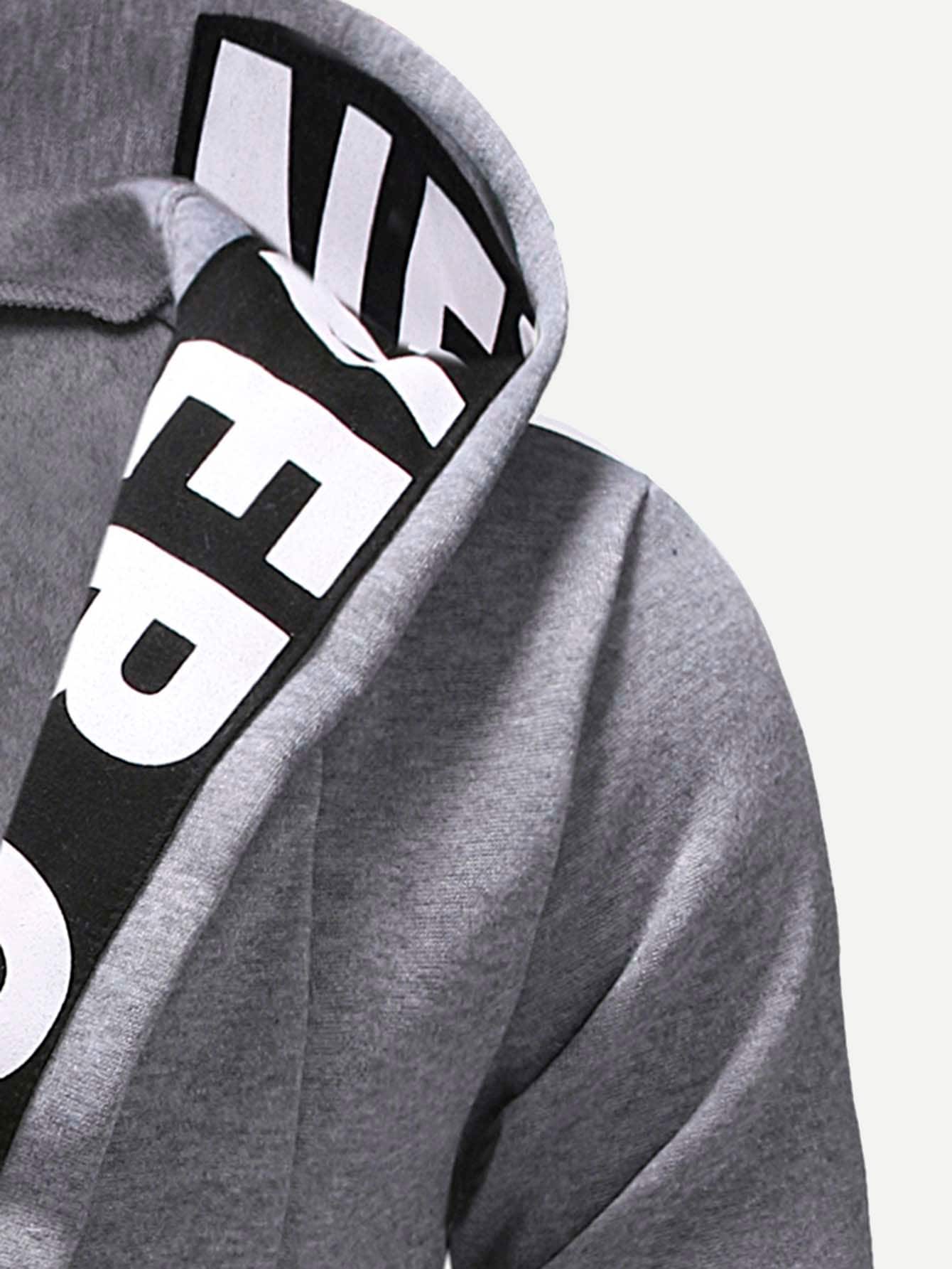 Grey Long Sleeve Letter Print Open Front Hoodie