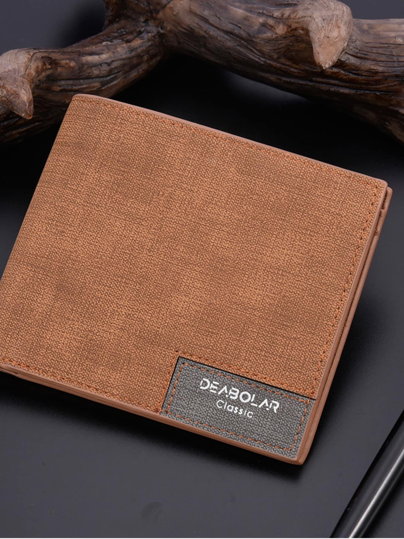 Brown PU Leather Fold Over Solid Wallet