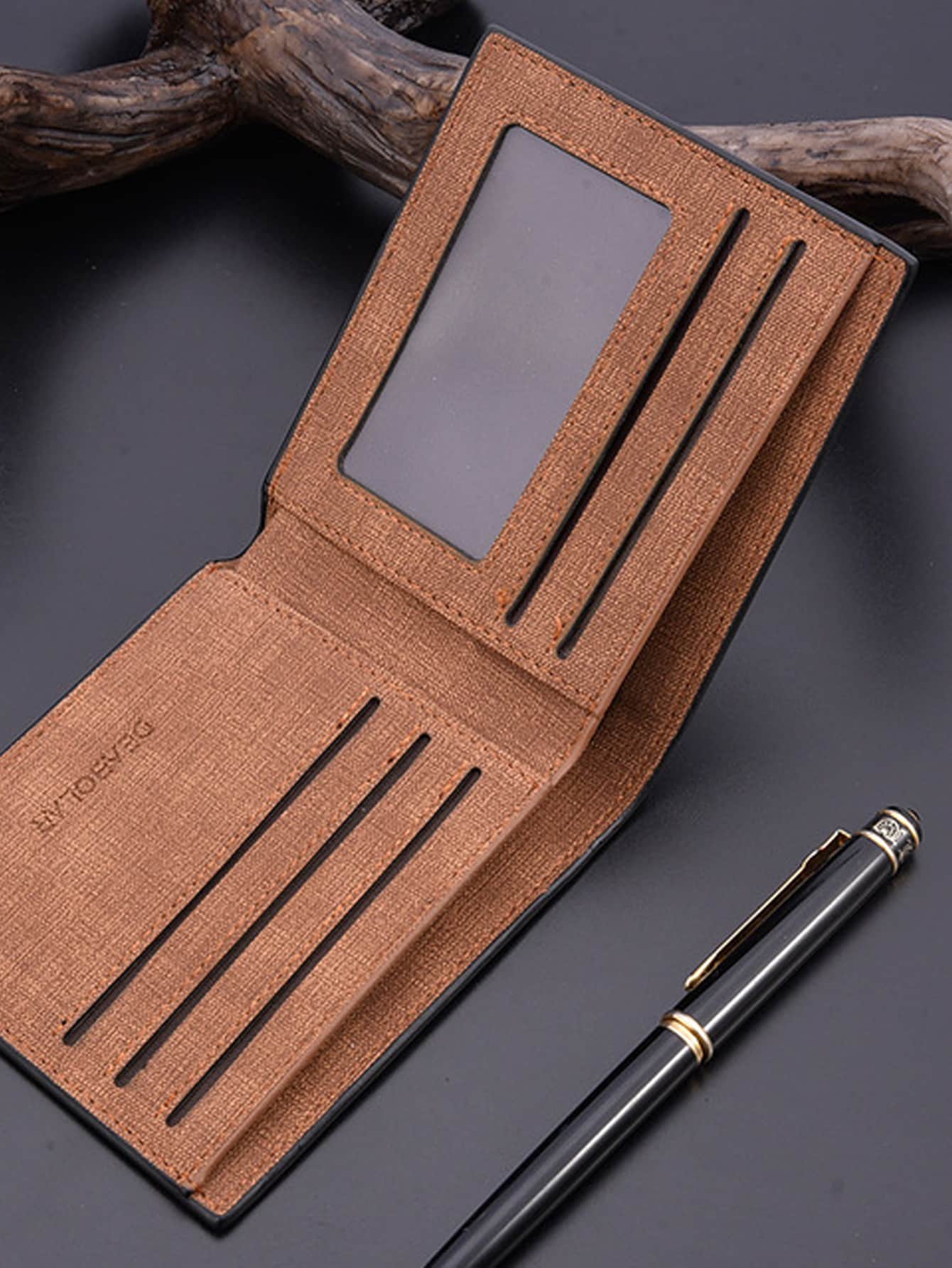Brown PU Leather Fold Over Solid Wallet