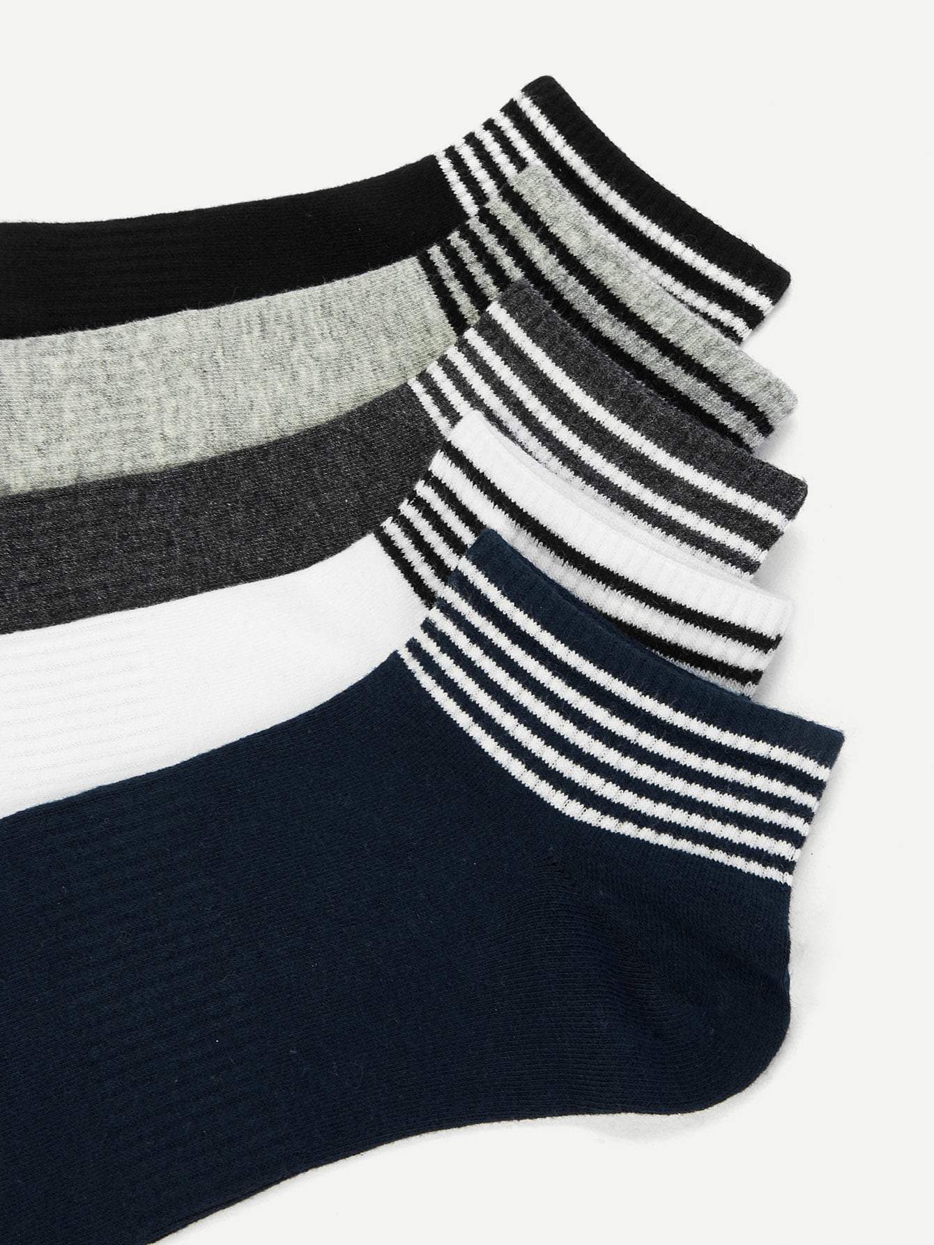 Striped Hem Ankle Socks 5pairs