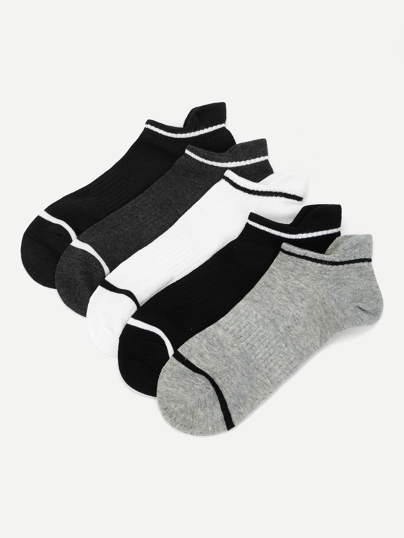 Contrast Trim Socks 5pairs