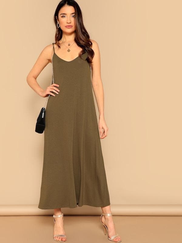 Sleeveless Spaghetti Strap Pocket Patched Swing Cami Dress