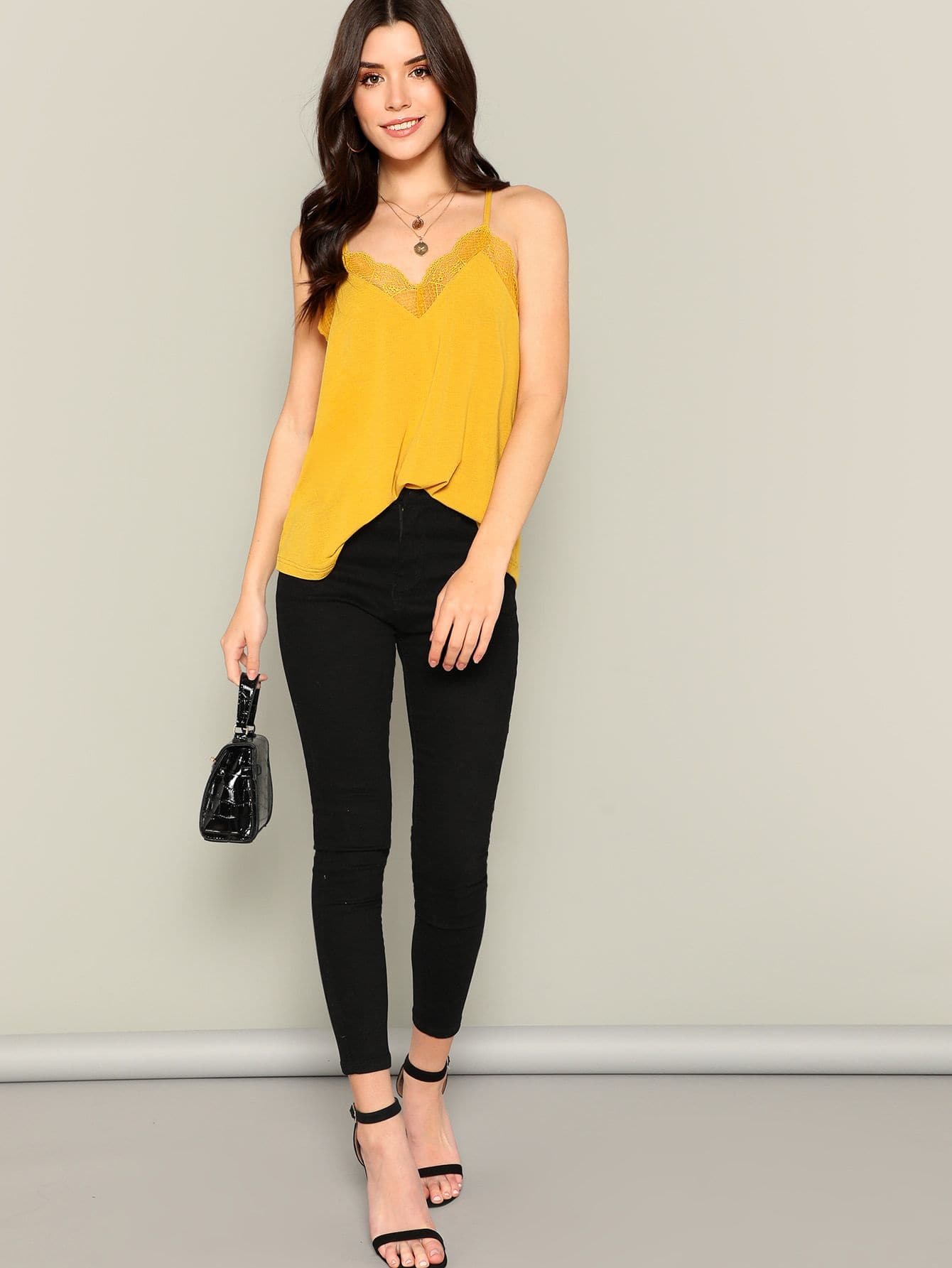 Spaghetti Strap Lace Trim Cami Top