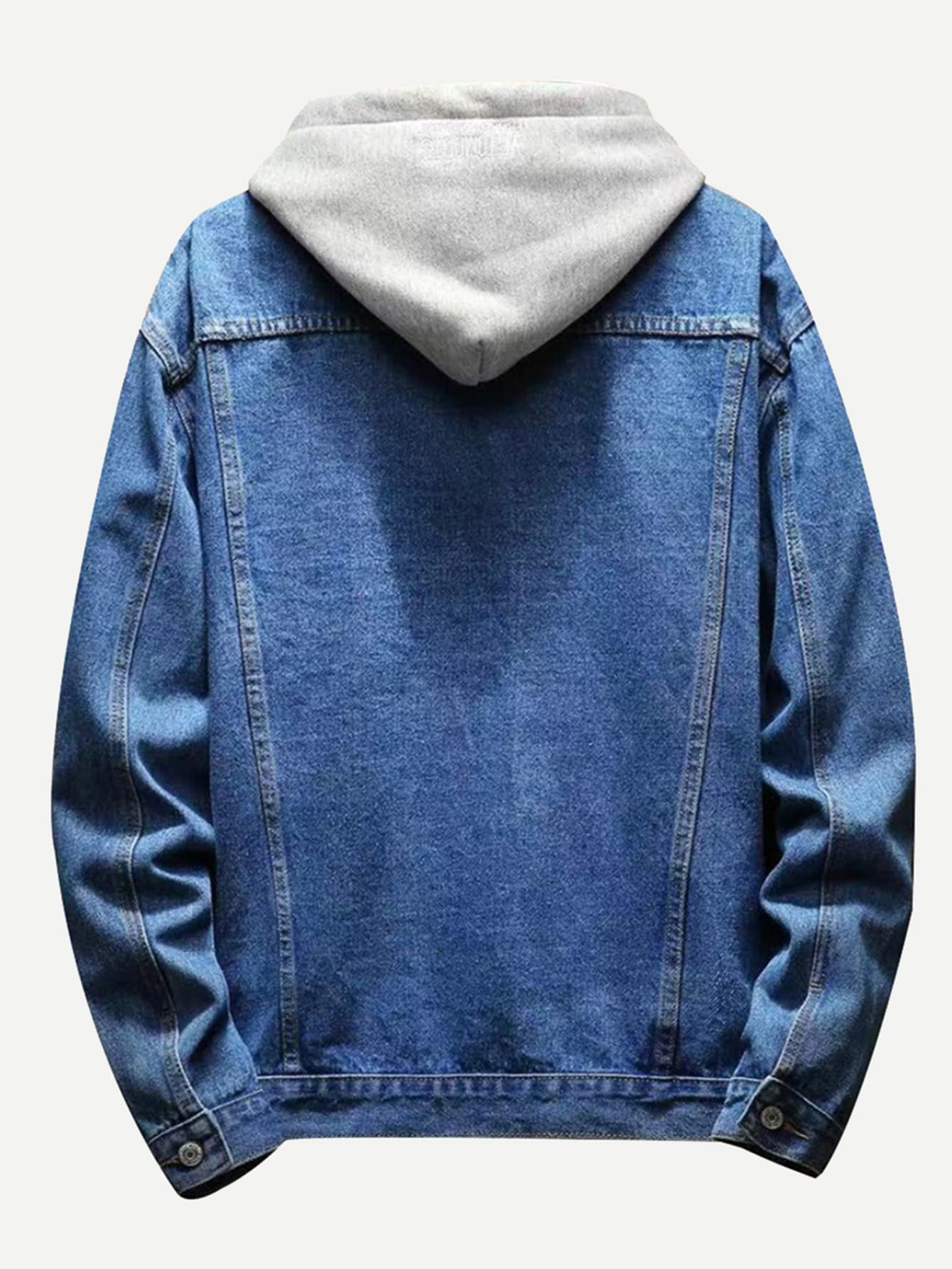 Blue Single Breasted Contrast Hooded Denim Jacket