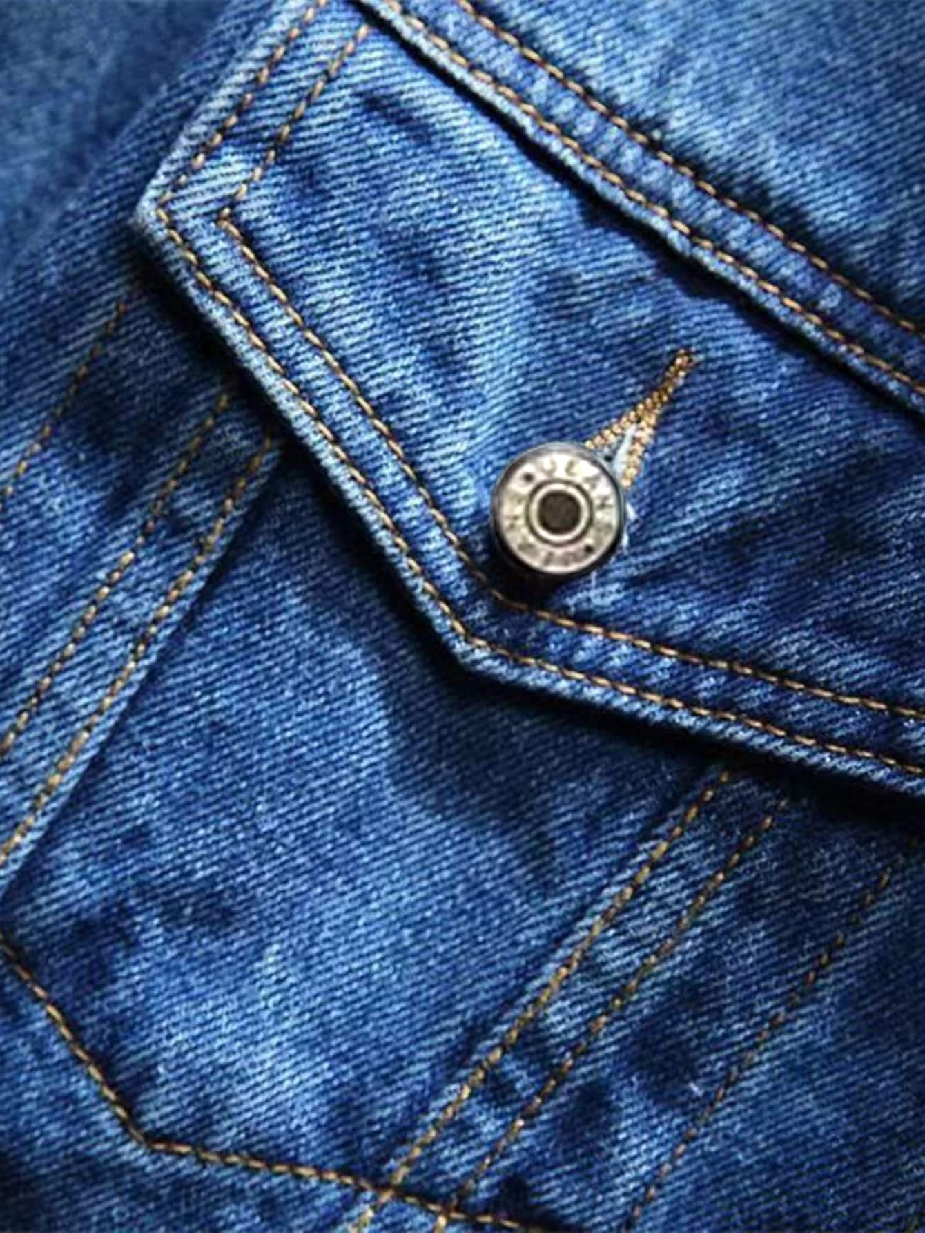 Blue Single Breasted Contrast Hooded Denim Jacket