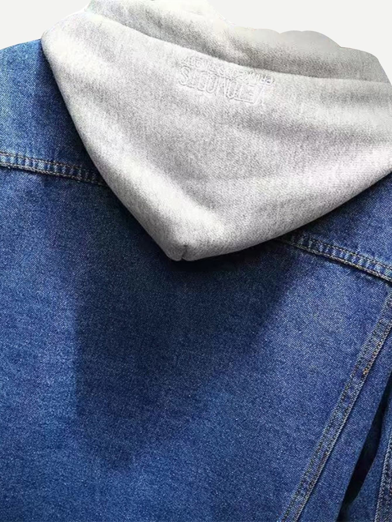 Blue Single Breasted Contrast Hooded Denim Jacket