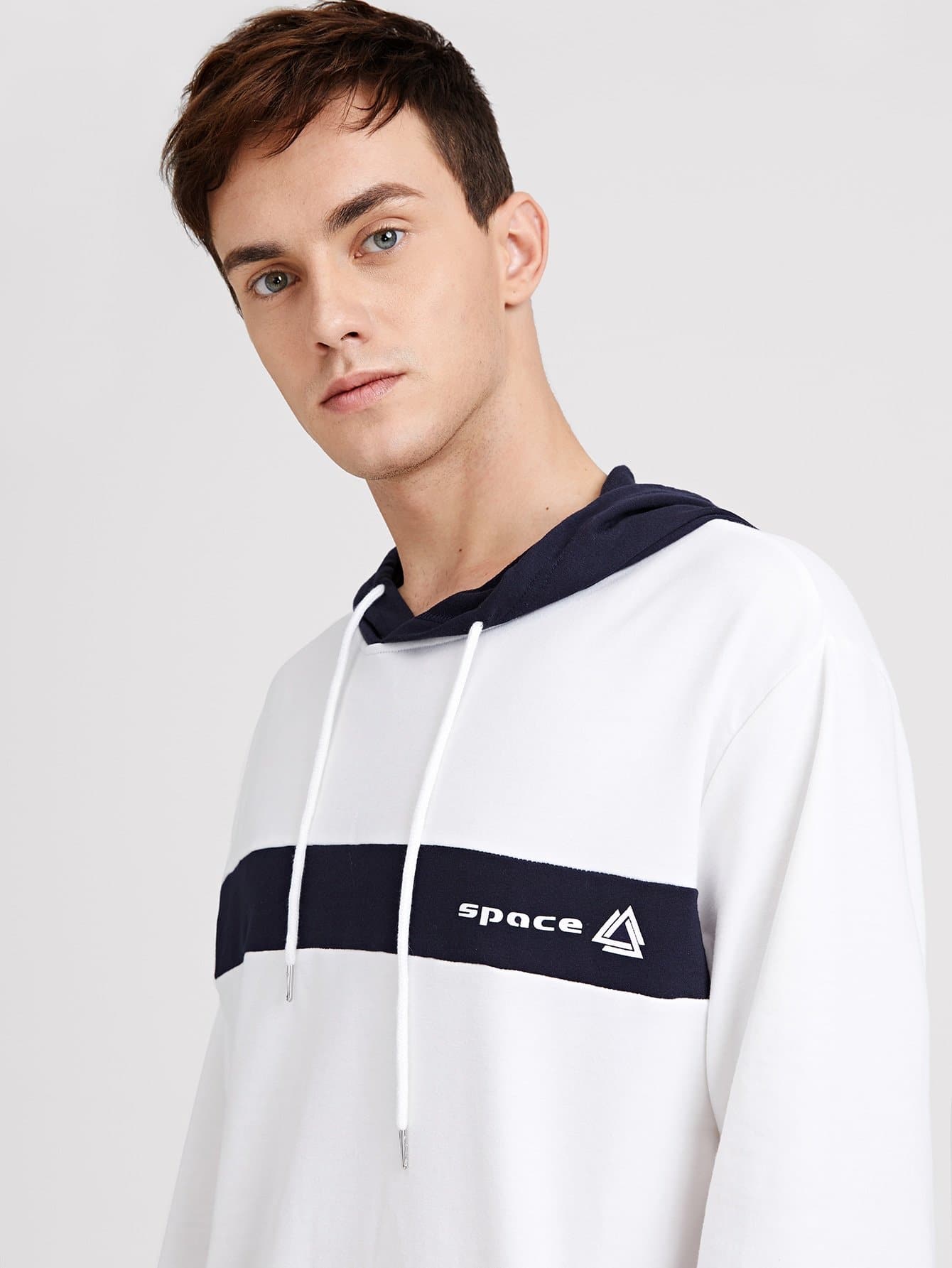 Black and White Slant Pocket Drawstring Hoodie & Pants Set