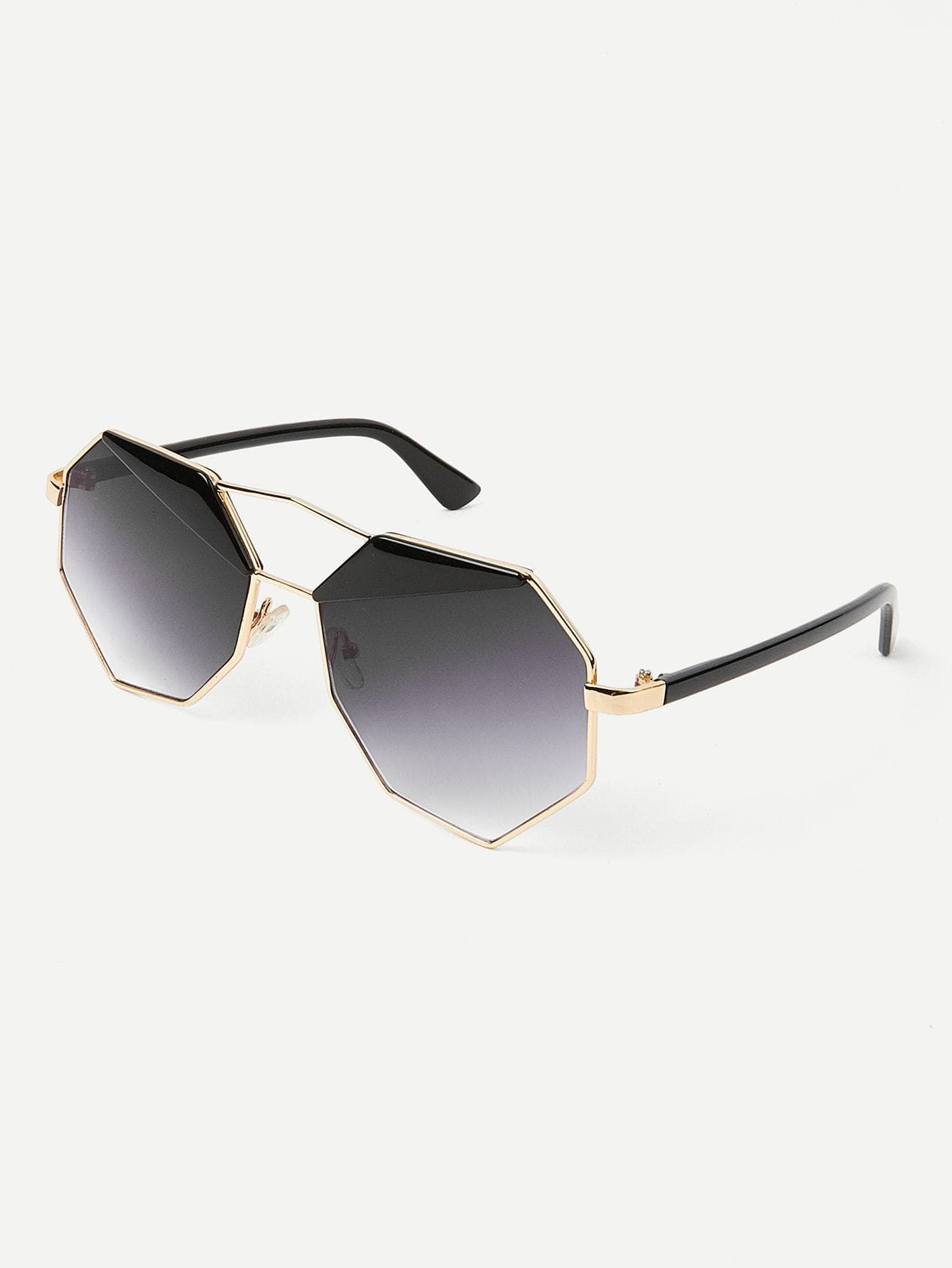Grey Polygon Frame Double Bridge Sunglasses