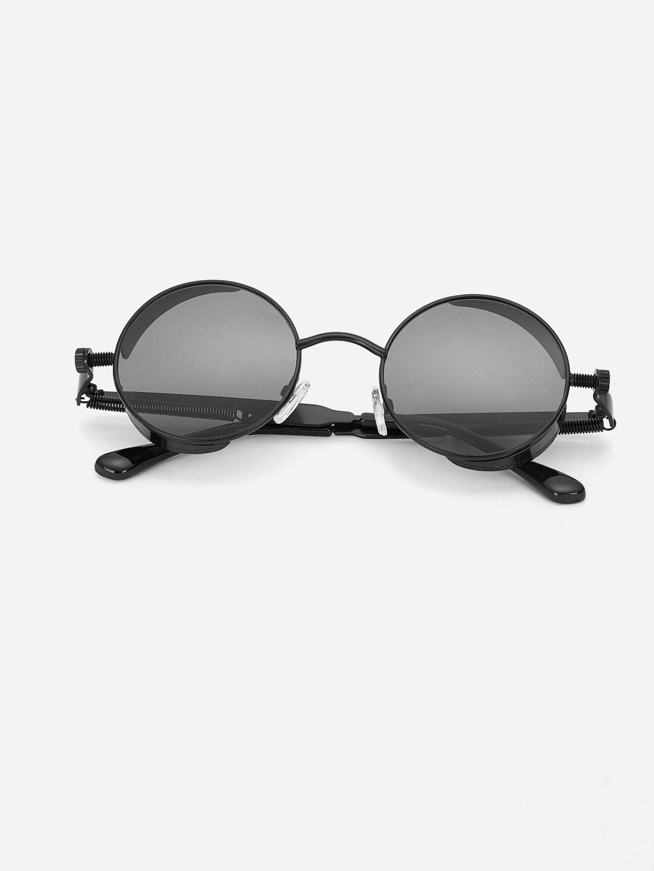 Black Coil Spring Detail Round Lens Sunglasses