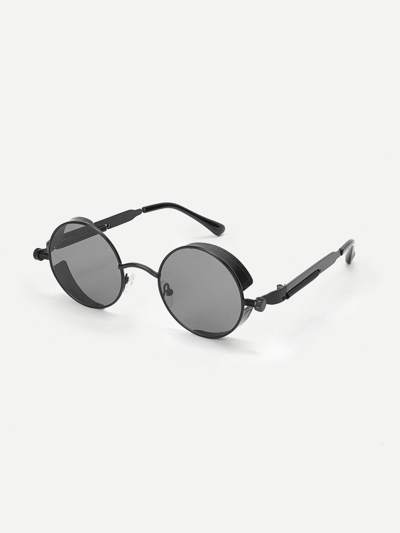 Black Coil Spring Detail Round Lens Sunglasses