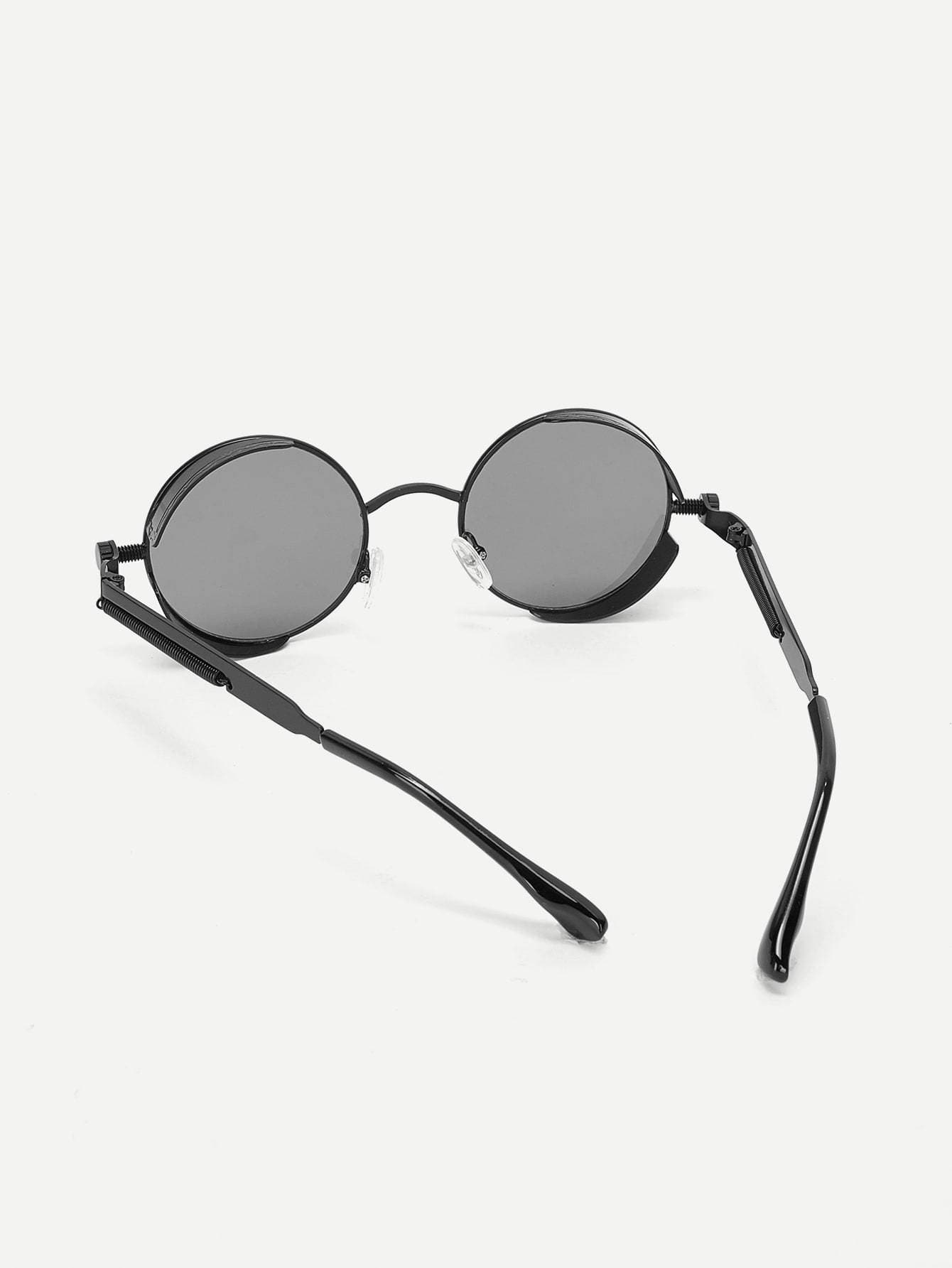 Black Coil Spring Detail Round Lens Sunglasses