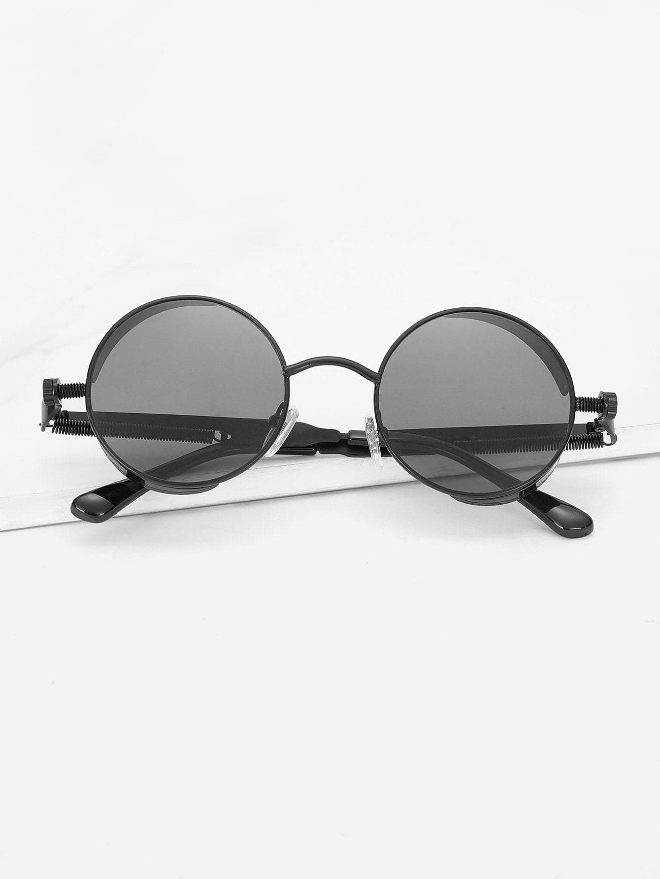 Black Coil Spring Detail Round Lens Sunglasses