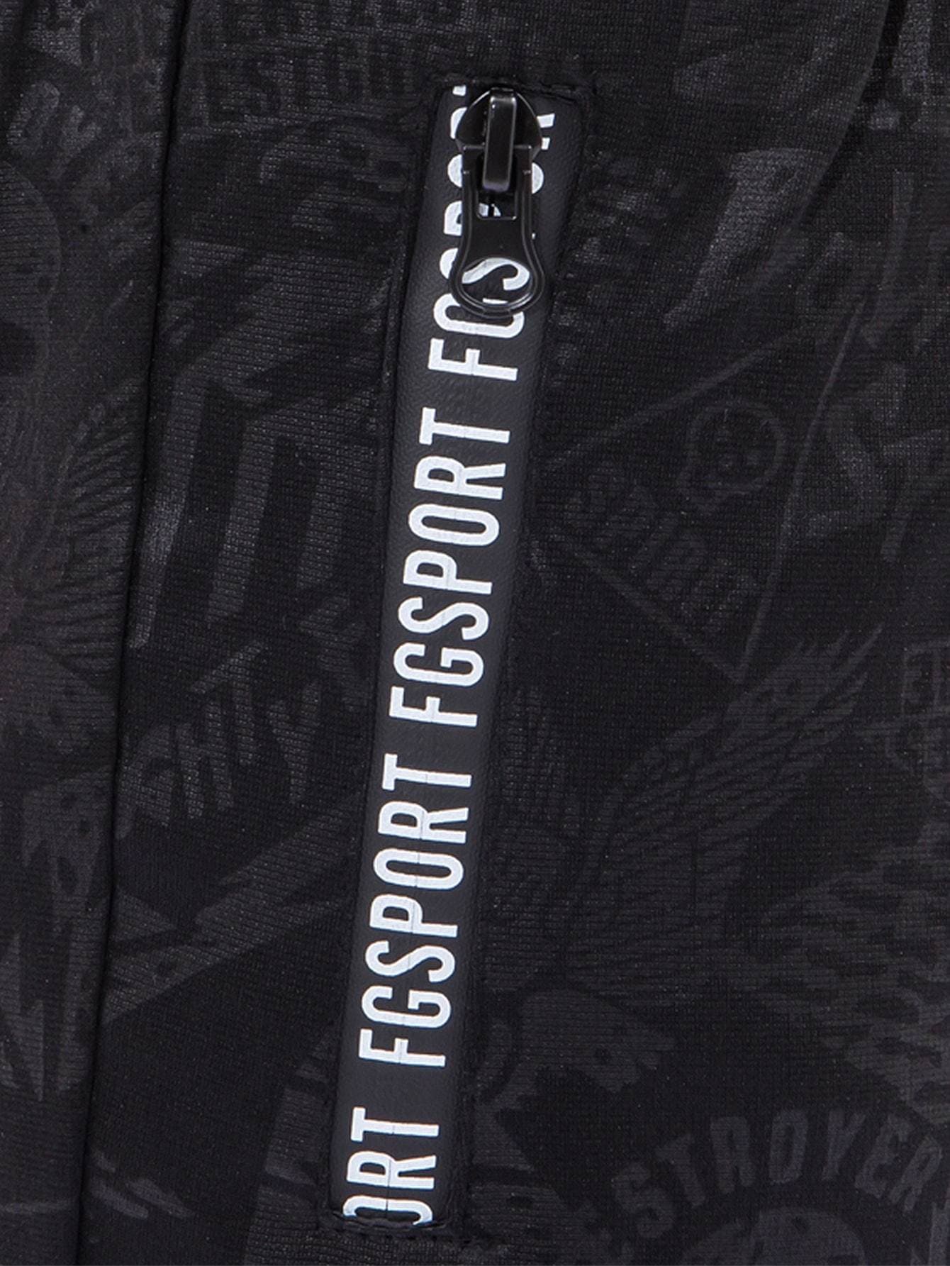 Black 100% Cotton Letter Print Drawstring Shorts