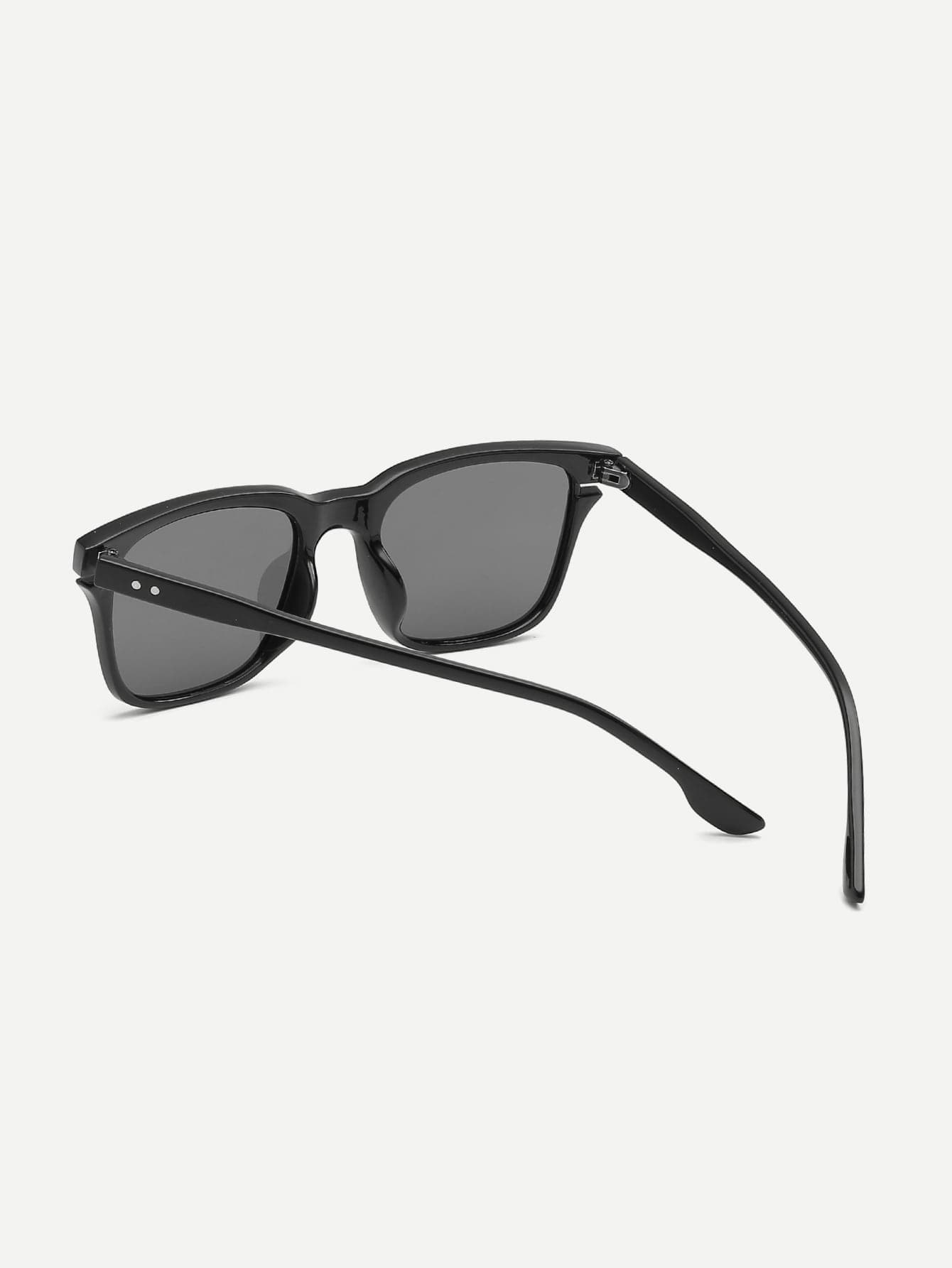 Black Retro Plain Frame Flat Lens Sunglasses