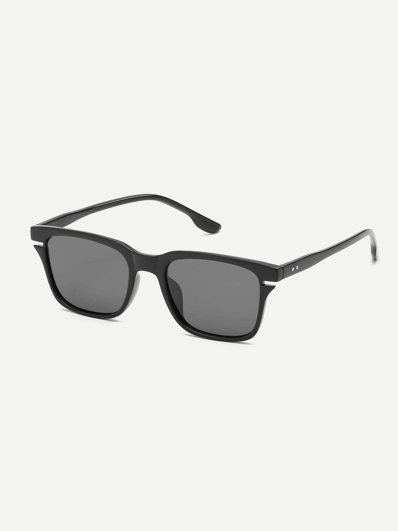 Black Retro Plain Frame Flat Lens Sunglasses
