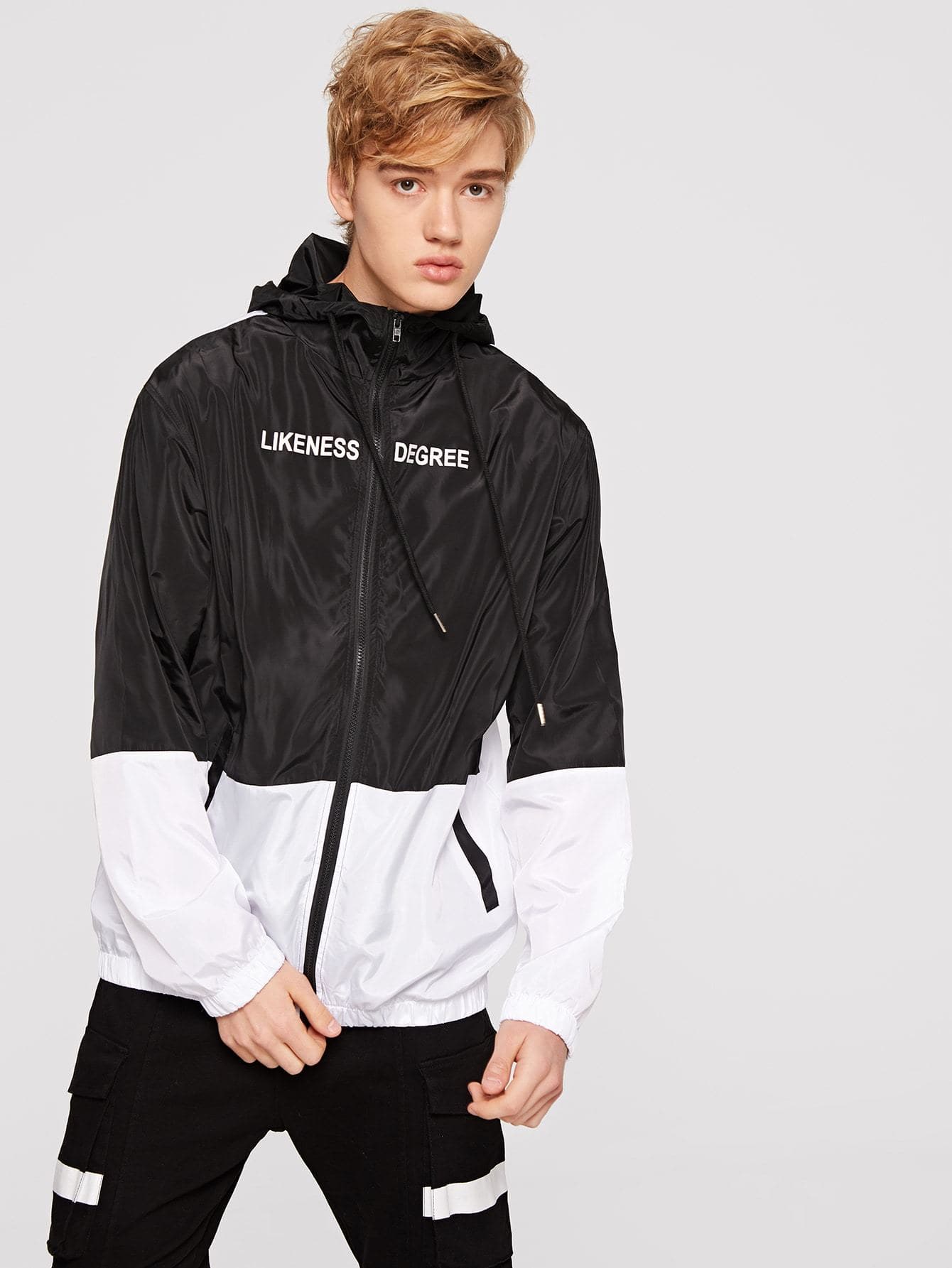 Black and White Two Tone Zip Up Windbreaker Hoodie Jacket