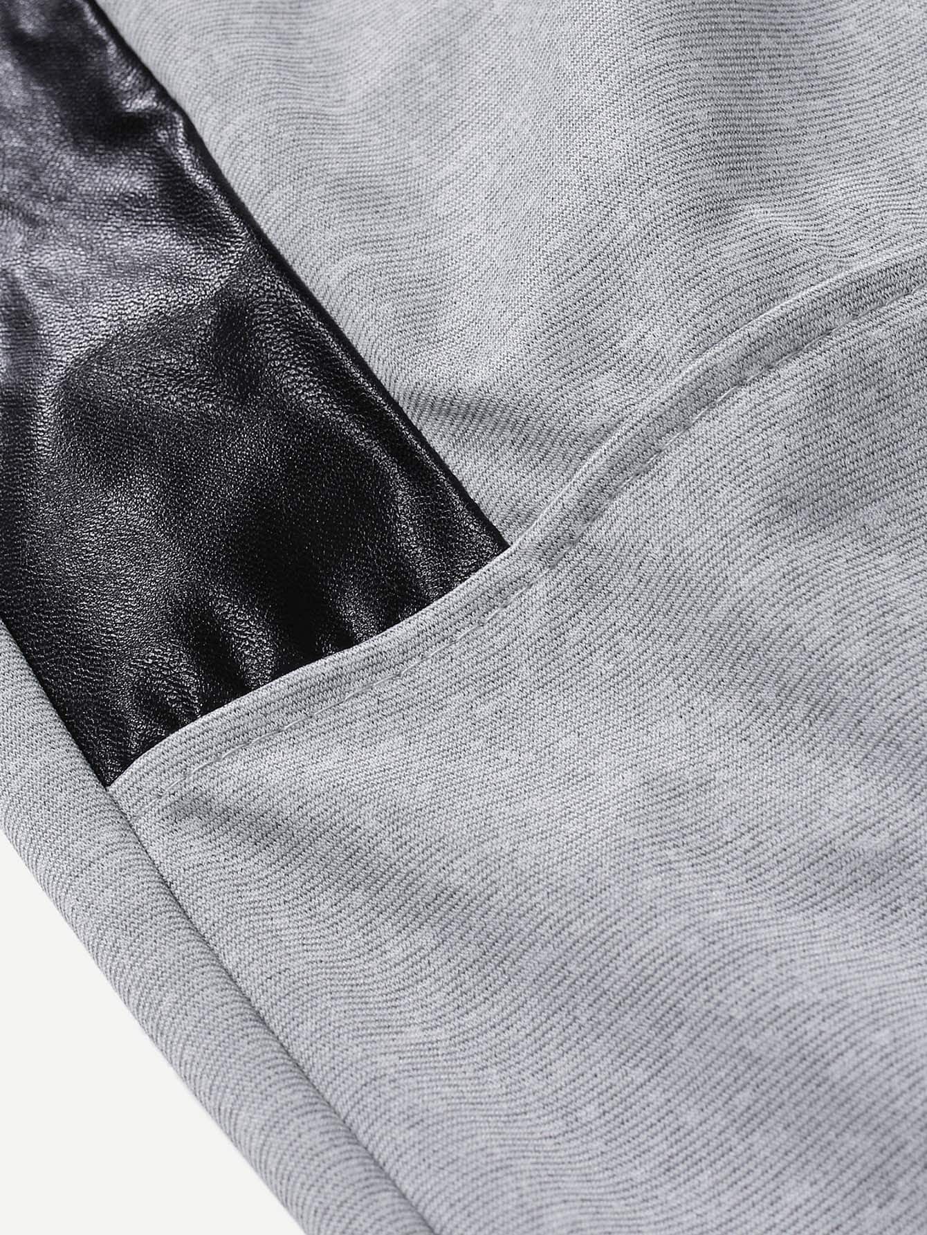 Contrast PU Zipper Side Drawstring Cotton Sweatpants
