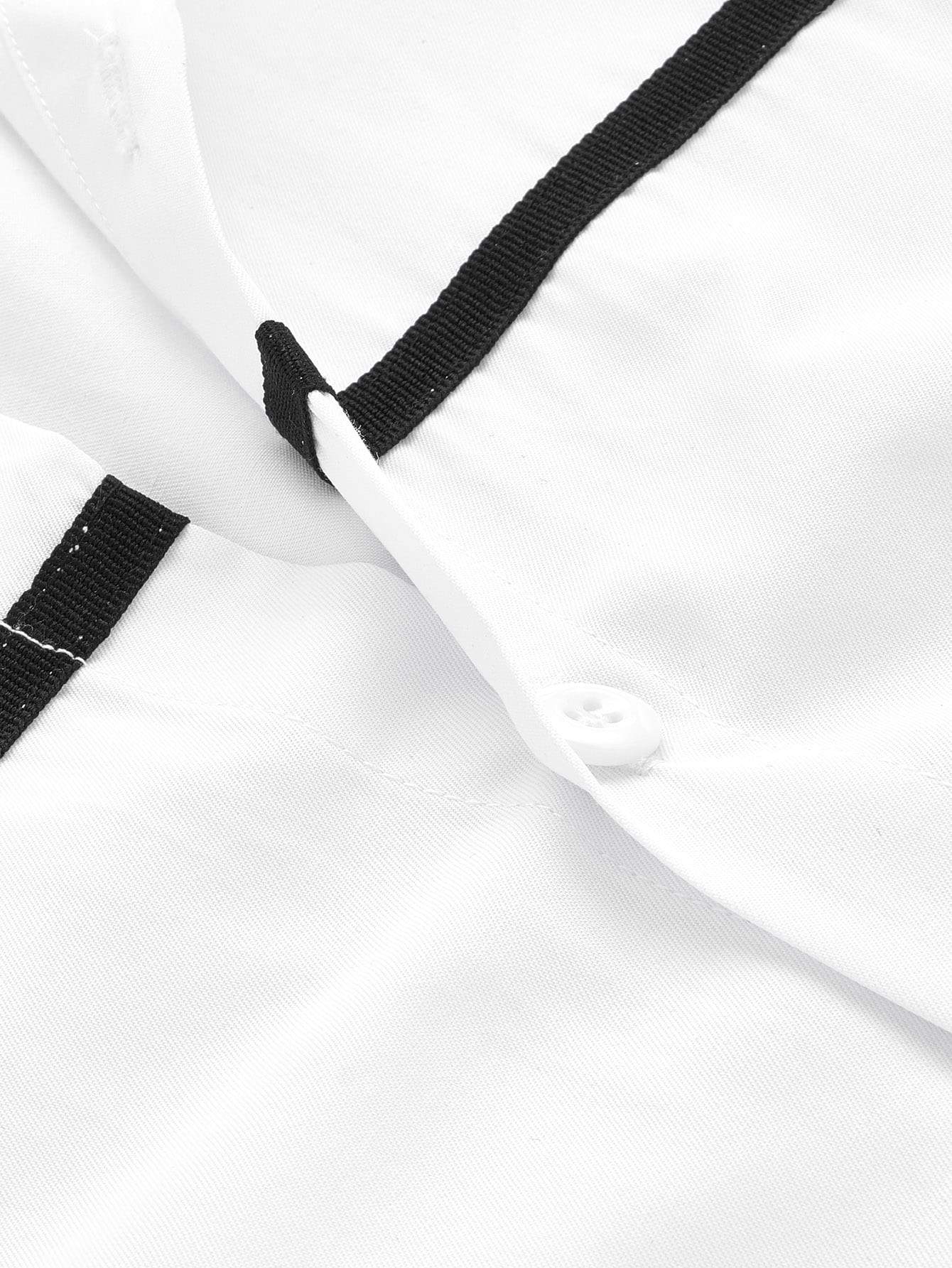 White Long Sleeve Striped Panel Slim Fit Shirt