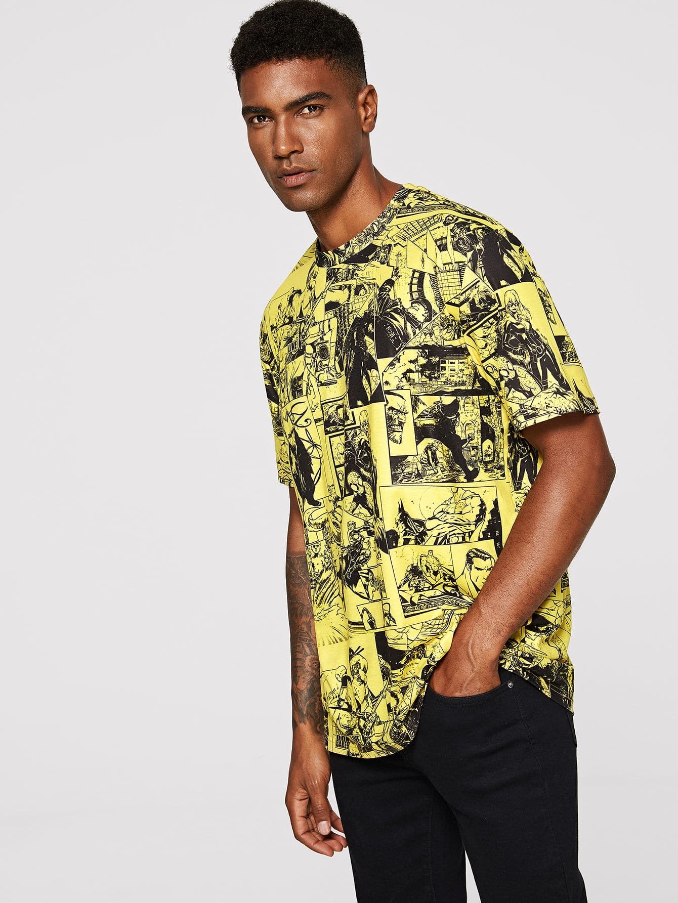 Round Neck Comic Print Tshirt Tee