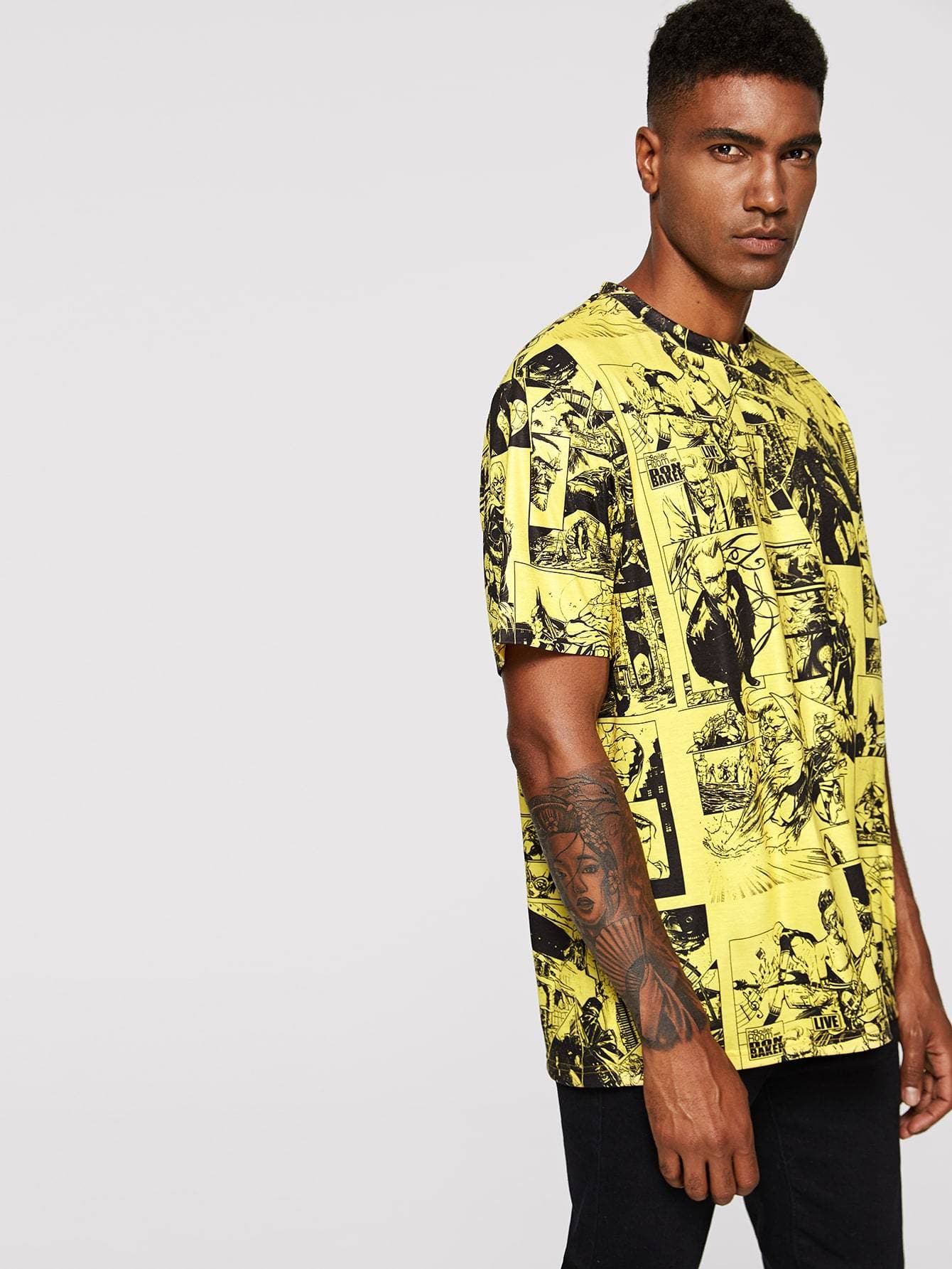 Round Neck Comic Print Tshirt Tee