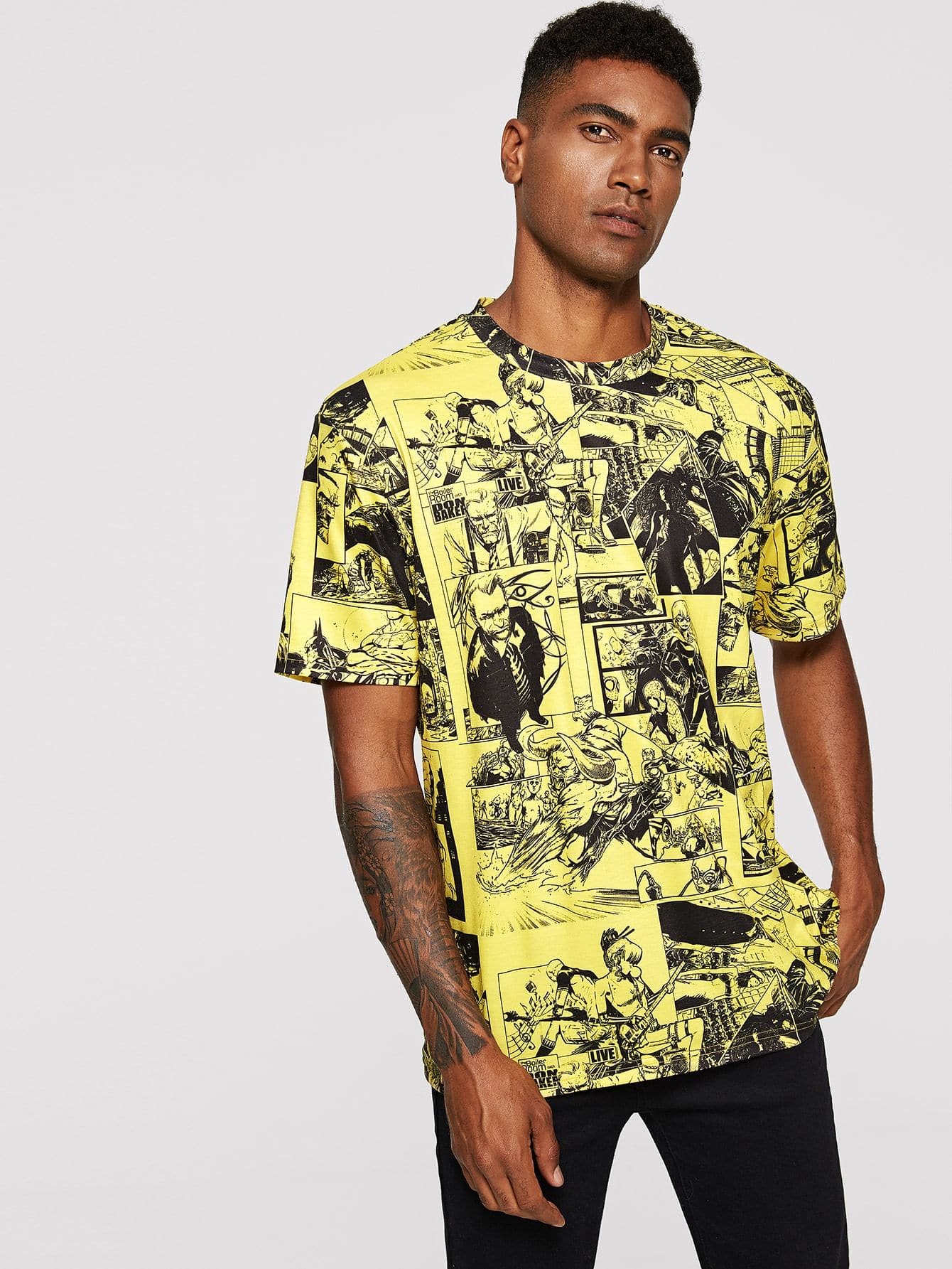 Round Neck Comic Print Tshirt Tee