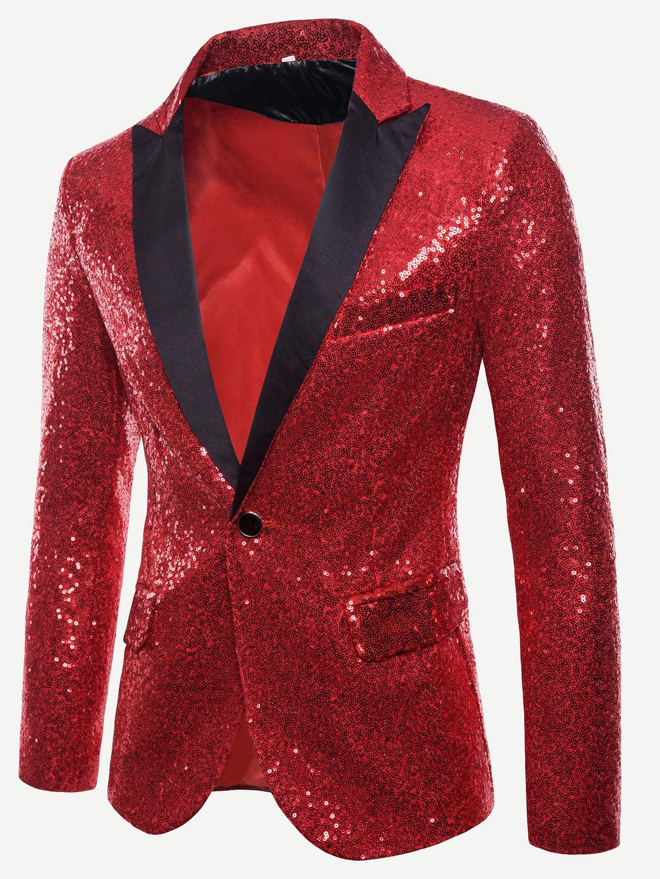 Regular Fit Notched Collar Contrast Placket Single Button Sequin Blazer
