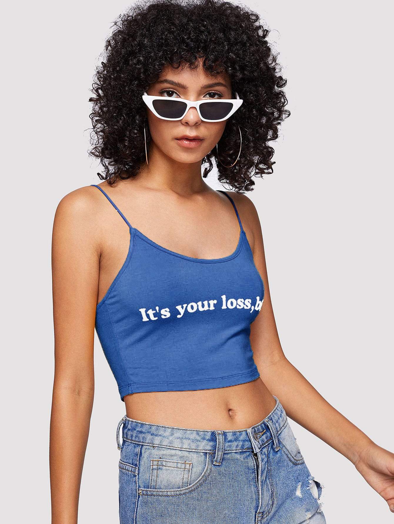 Spaghetti Strap Slogan Print Crop Cami Top
