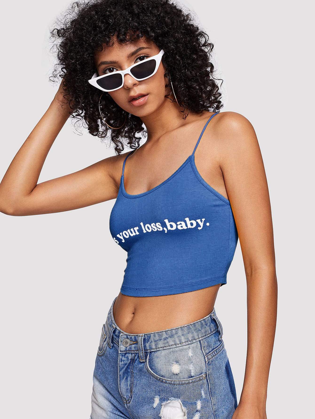 Spaghetti Strap Slogan Print Crop Cami Top