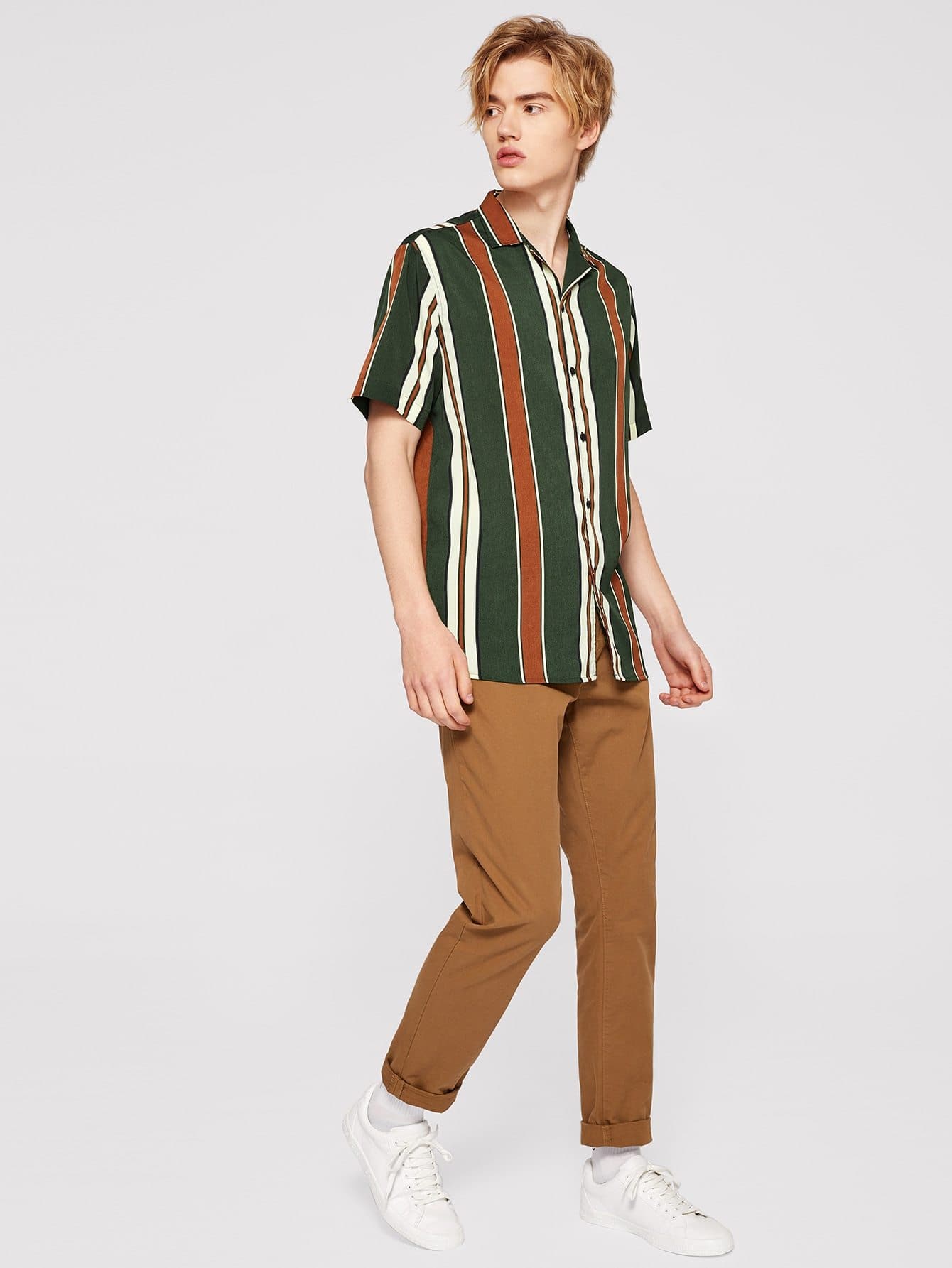 Short Sleeve Colorful Striped Shirt