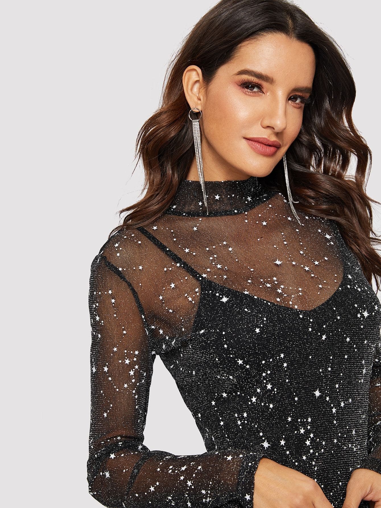 Polyester Star Glitter Mesh Overlay 2 In 1 Dress