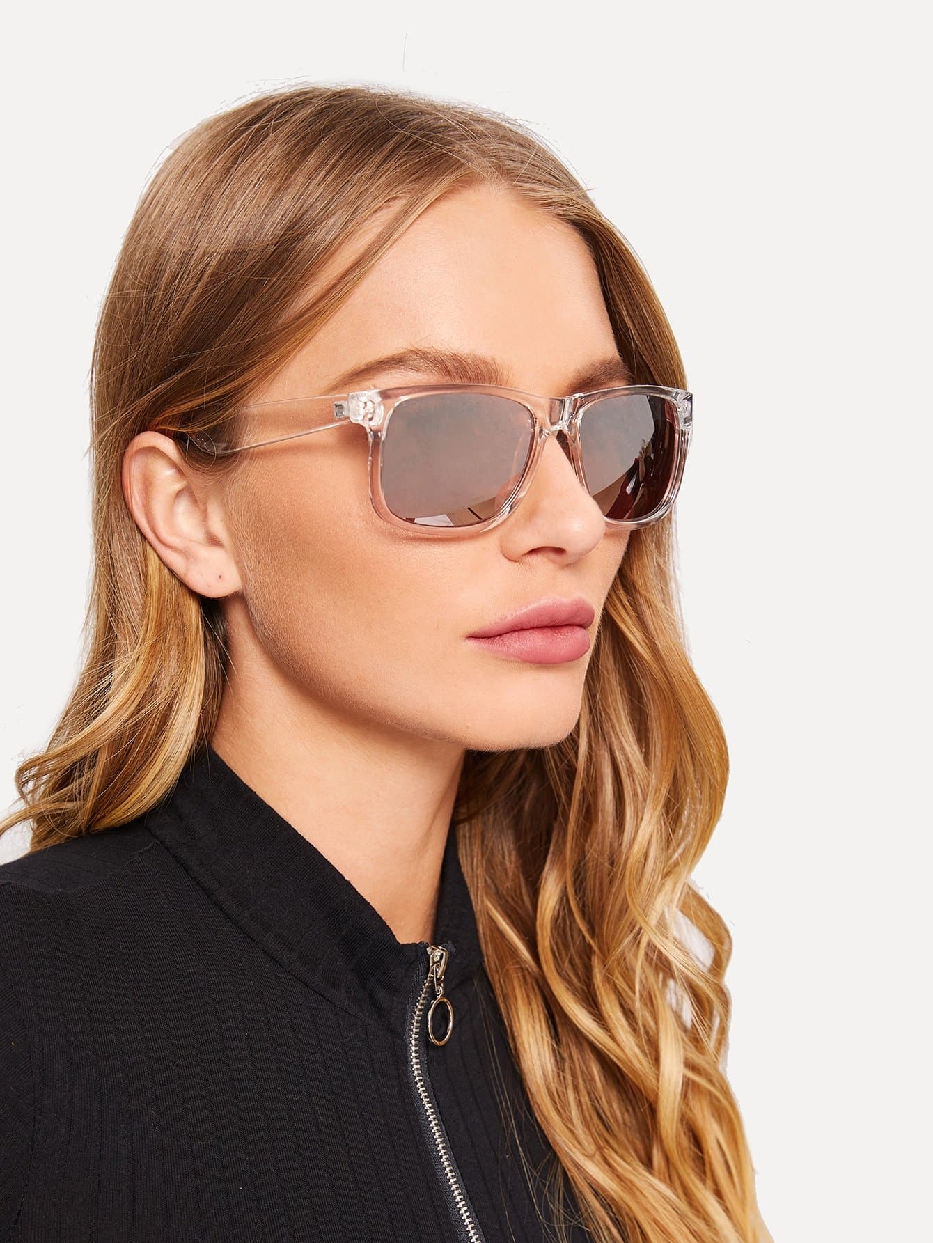 Boho Pink Transparent Frame Tinted Lens Sunglasses