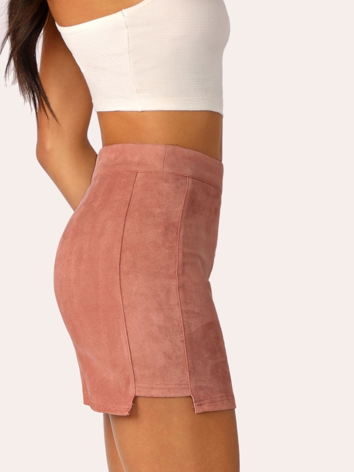 Stretchy Cut-and-sew Stepped Side Suede Skirt