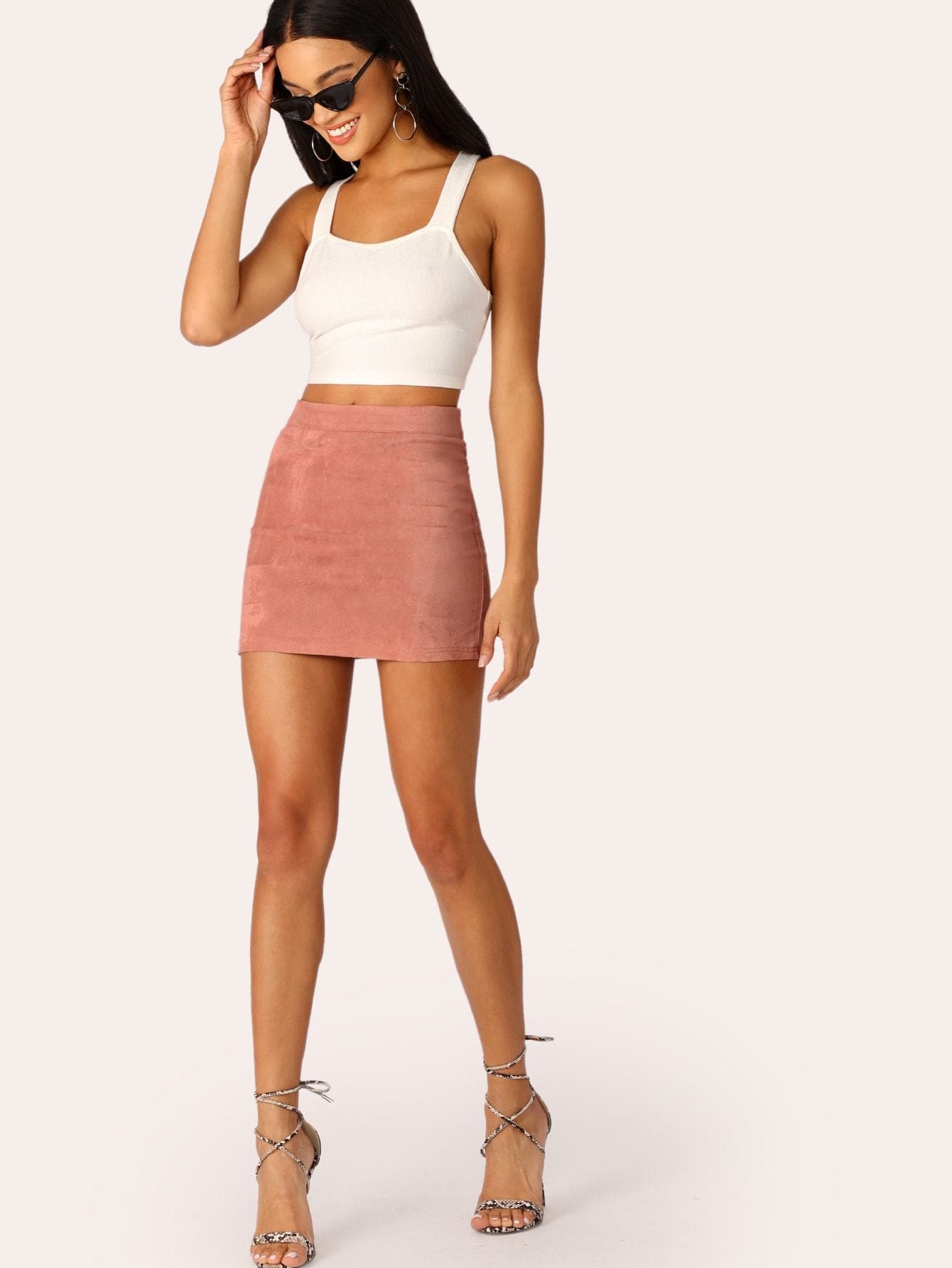 Stretchy Cut-and-sew Stepped Side Suede Skirt