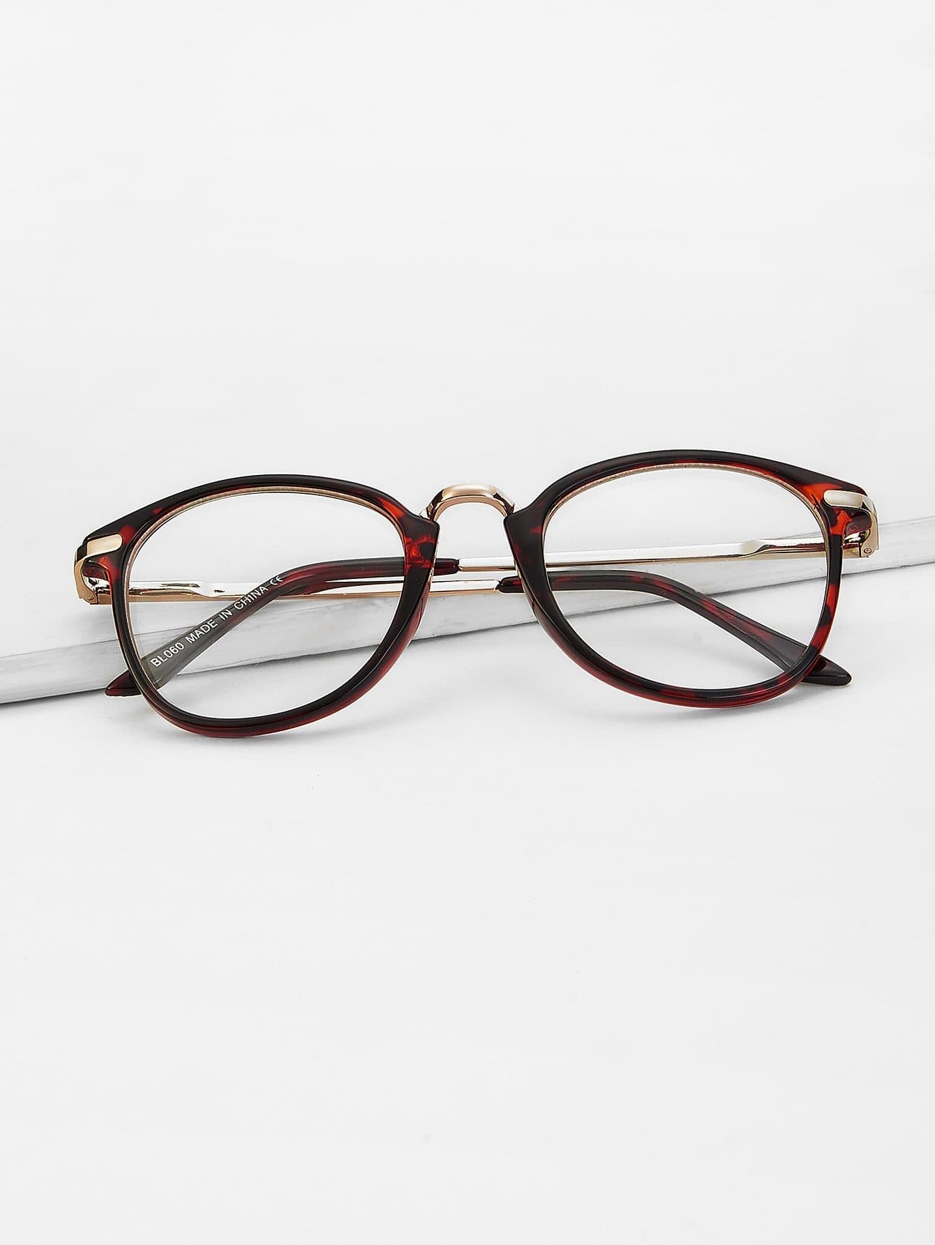 Metal Detail Tortoiseshell Frame Glasses