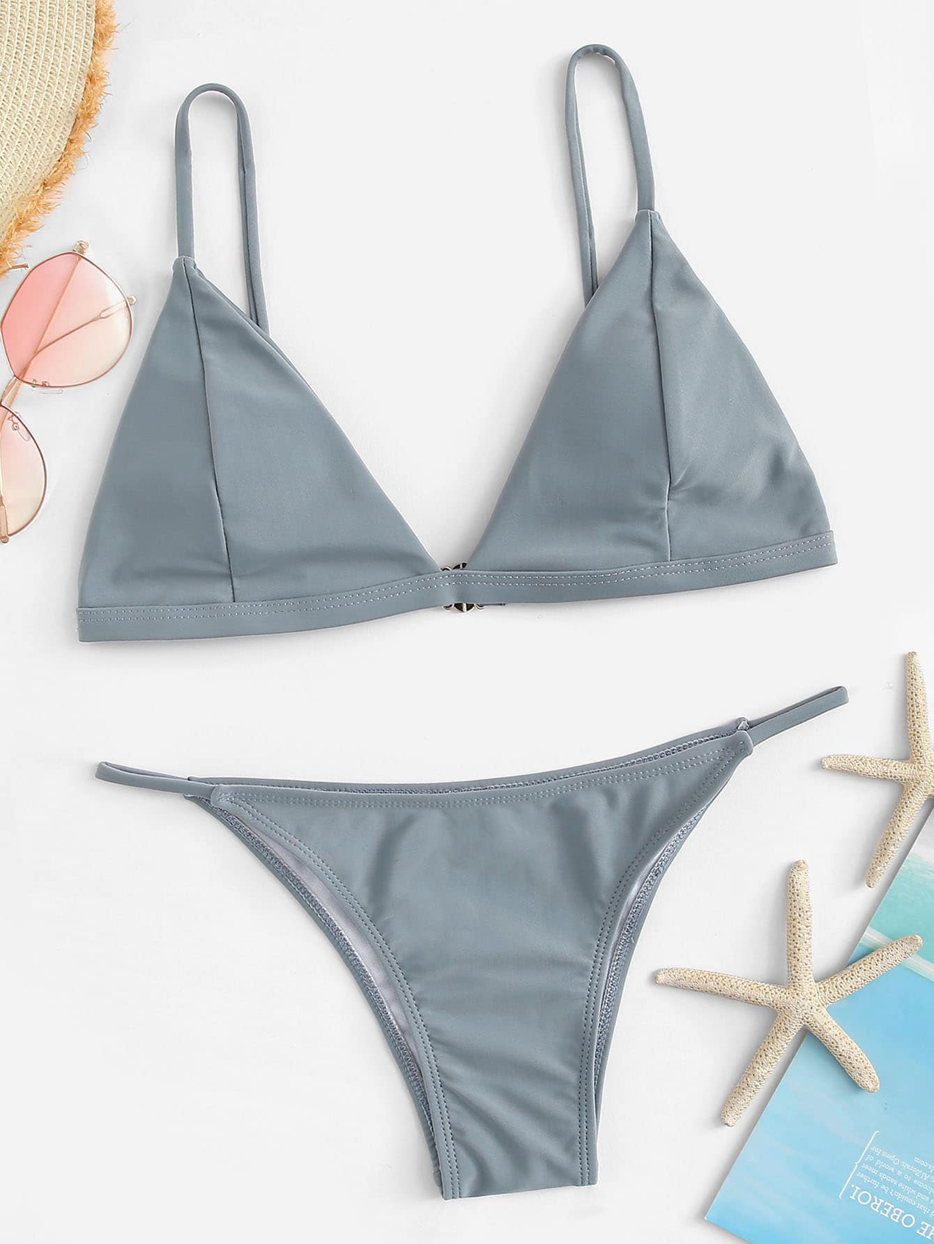 Spaghetti Strap Low Rise Seam Top With Tanga Bikini Swimwear